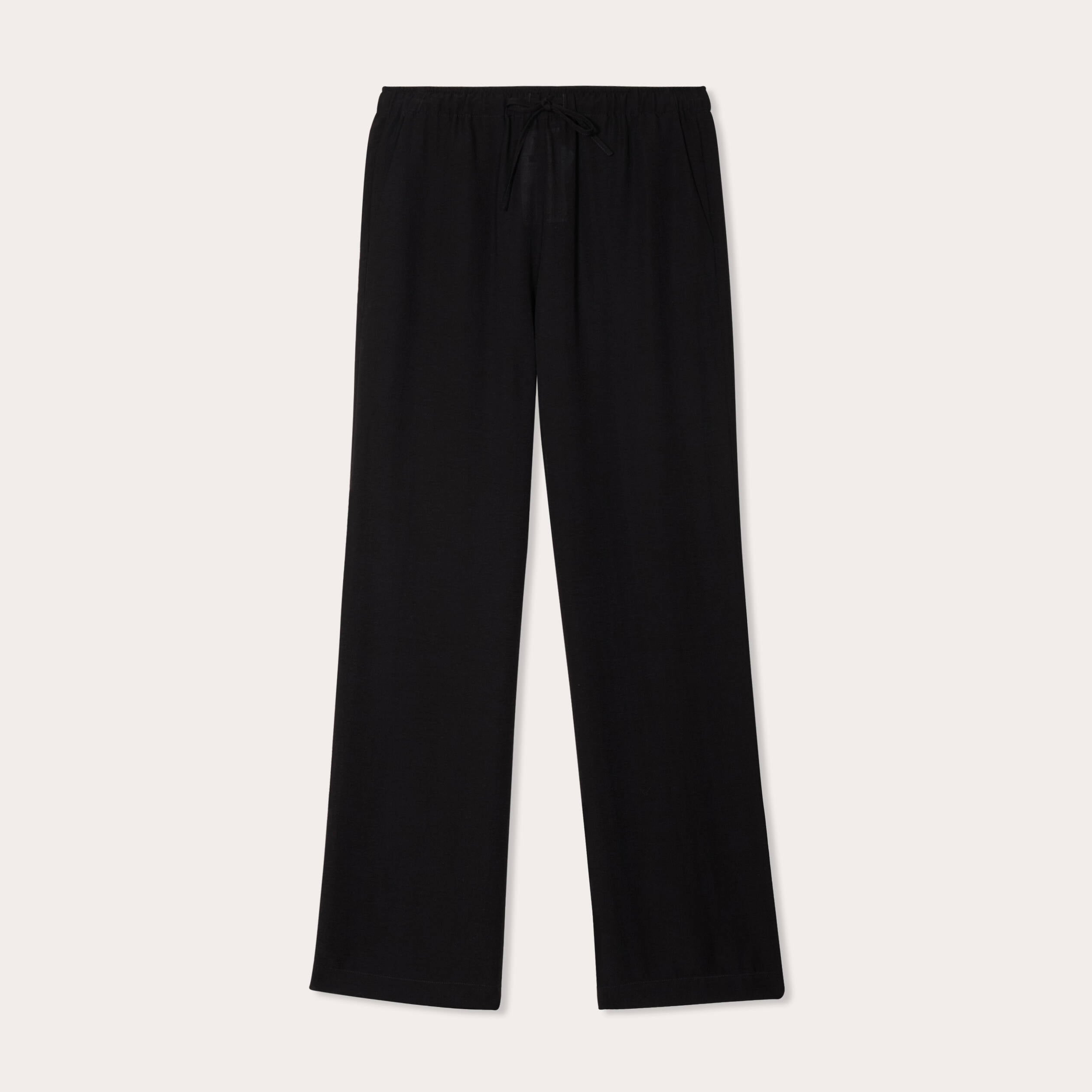 Pantalon large taille haute en cr&ecirc;pe noir femme