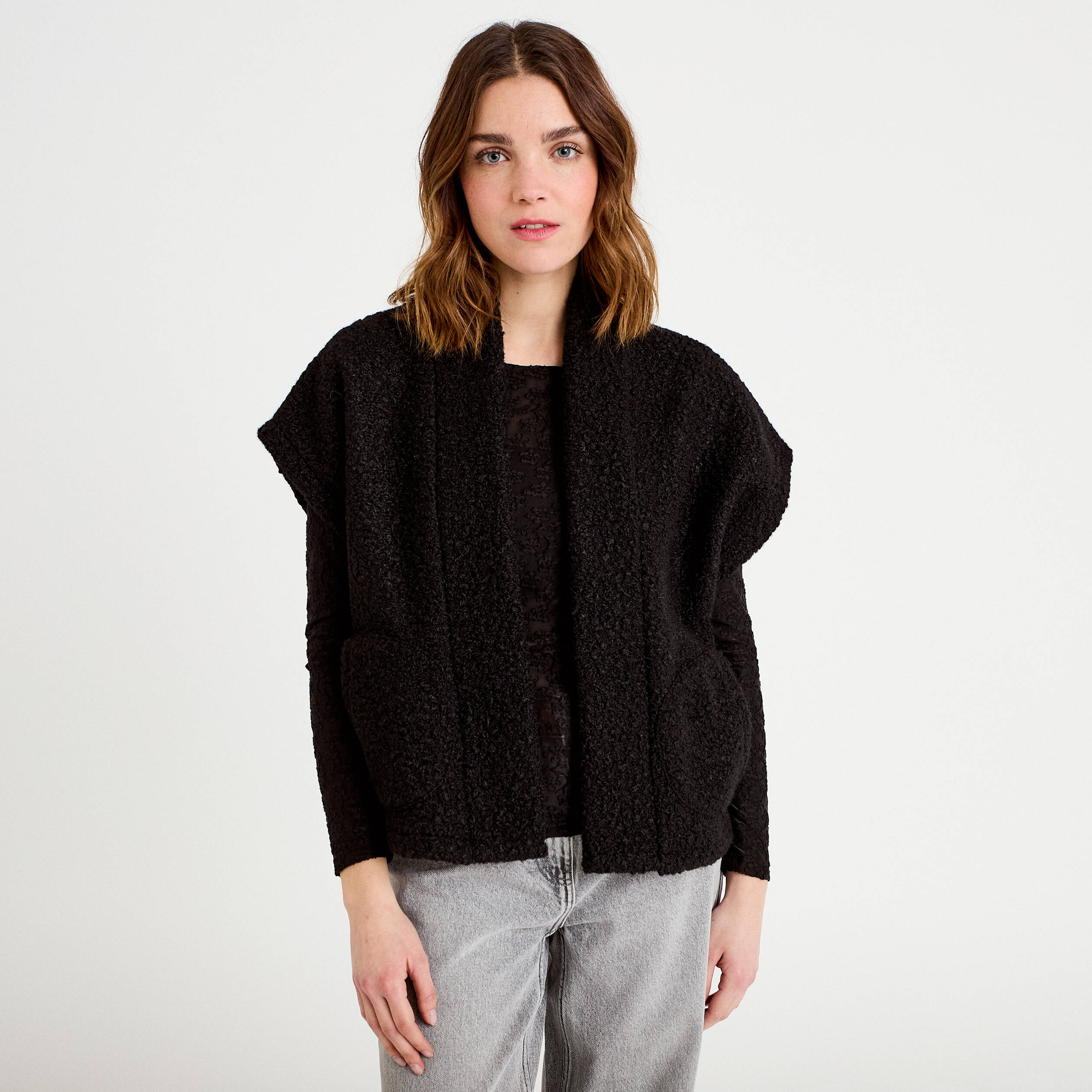 Gilet polaire manches courtes noir femme
