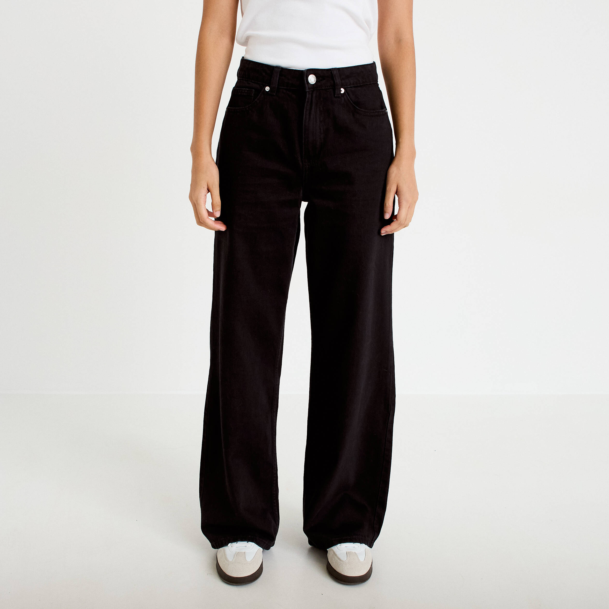 Jeans wide leg taille haute denim noir femme