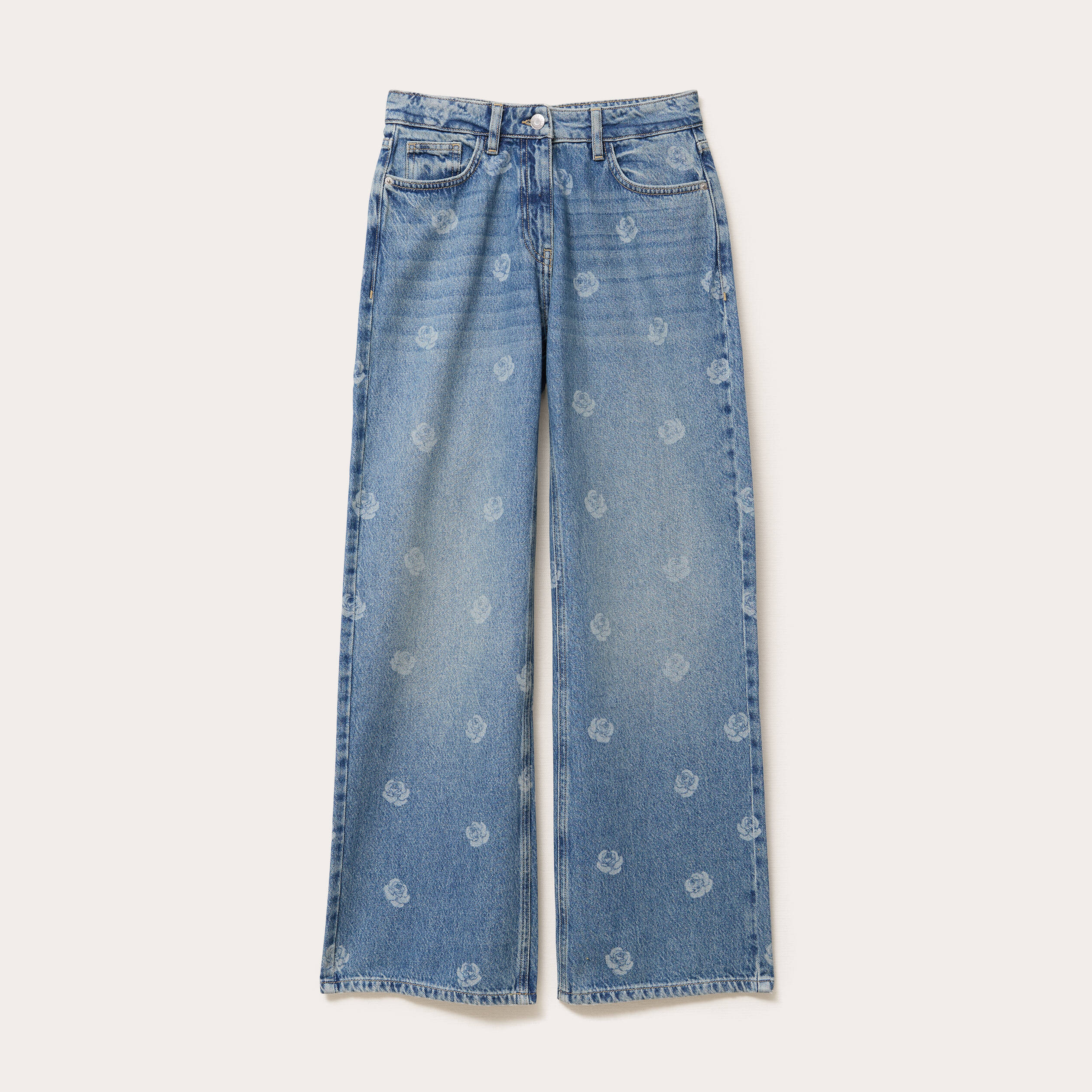 Jean wide leg imprim&eacute; denim double stone femme