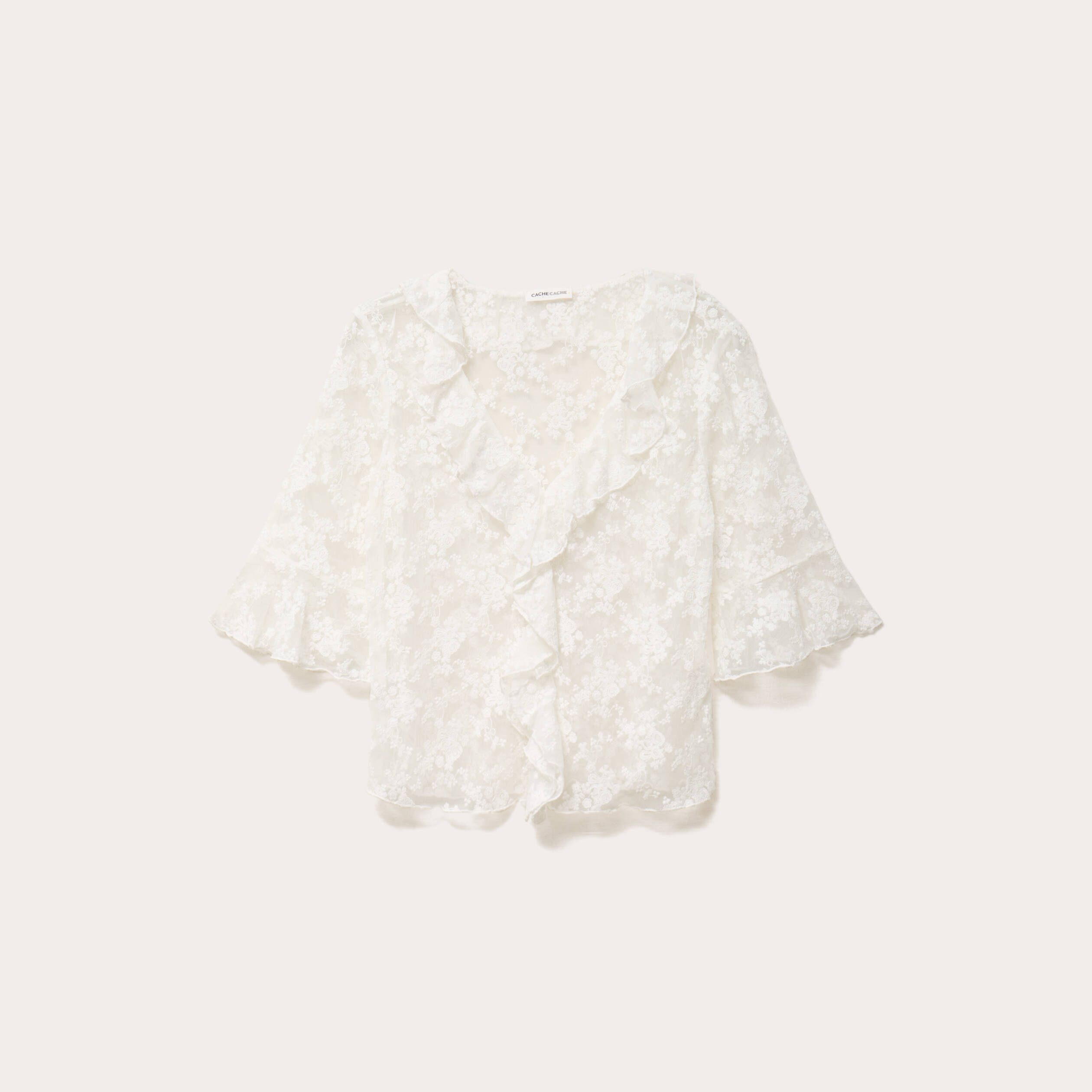 Blouse dentelle &agrave; volants ecru femme