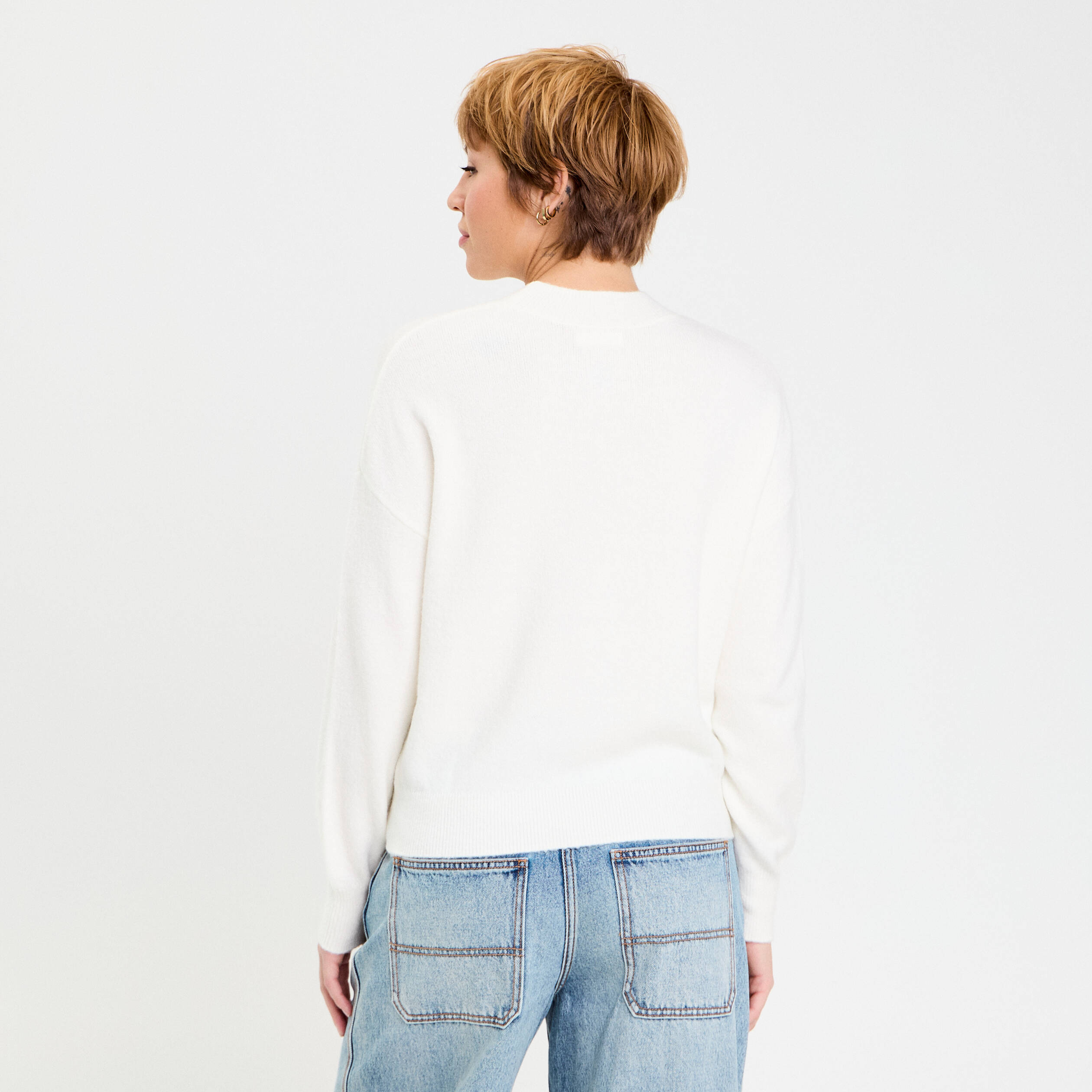Pull de no&euml;l manches longues ecru femme