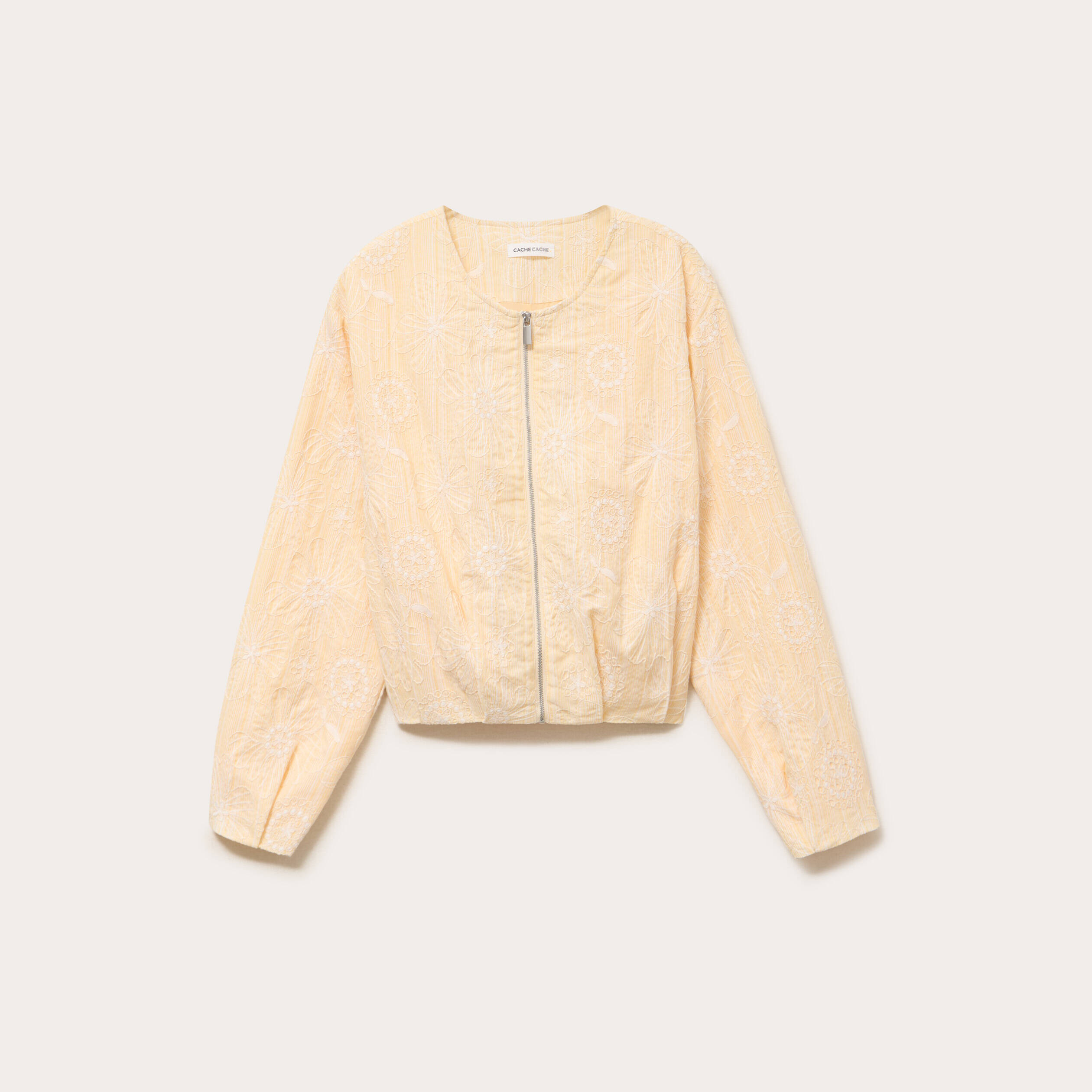 Veste cropped bas resserr&eacute; jaune clair femme