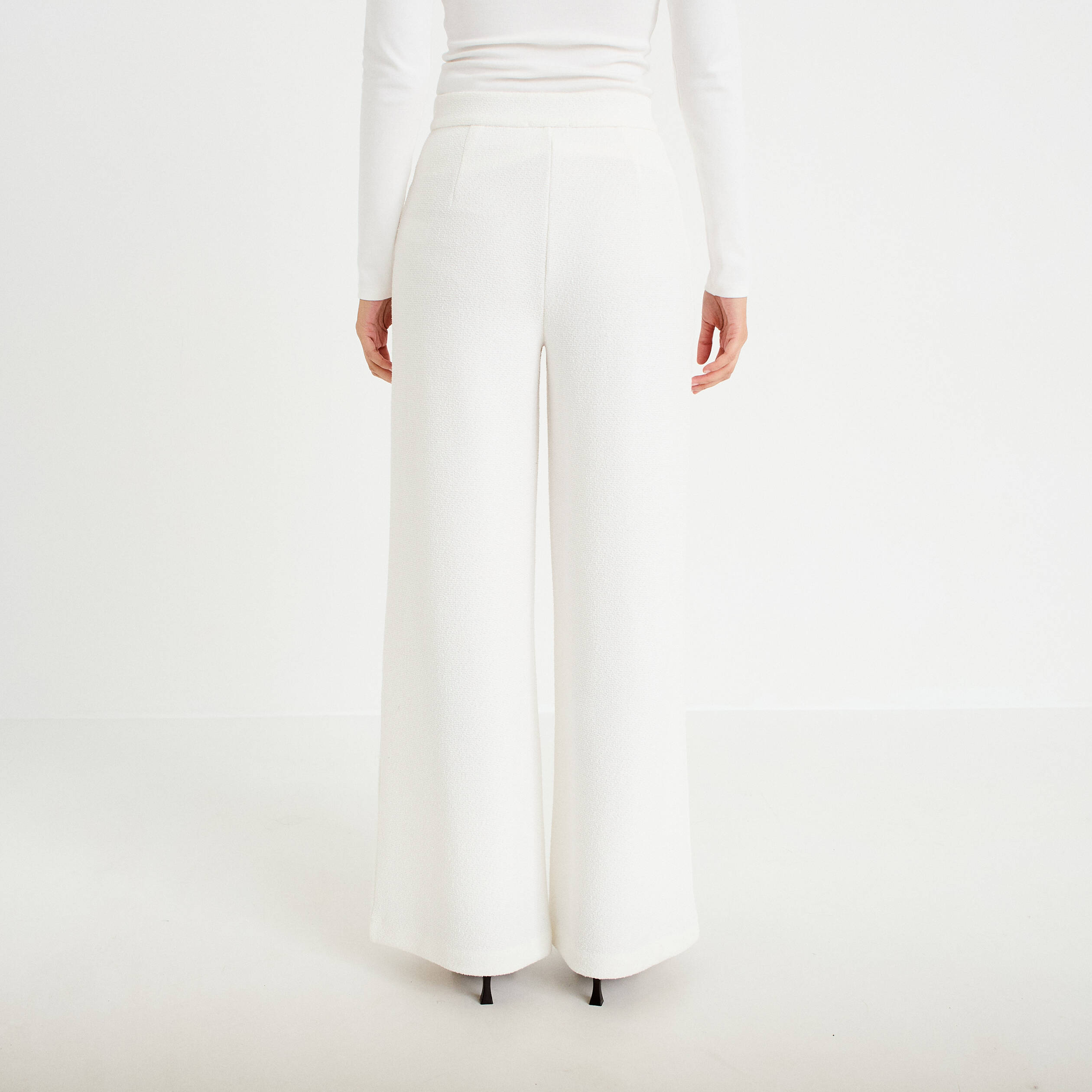 Pantalon bootcut taille standard ecru femme