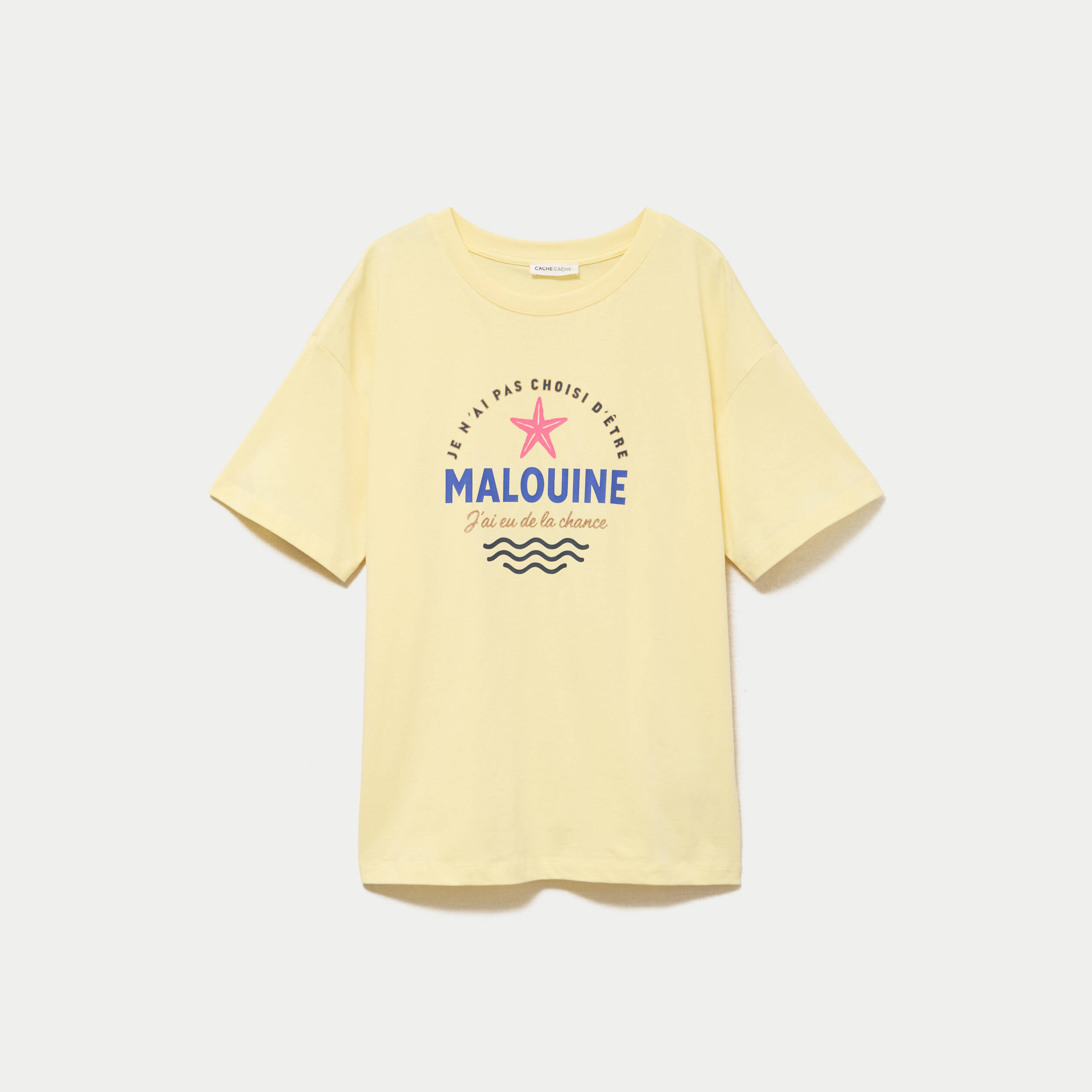T-shirt col rond manches courtes jaune pastel femme