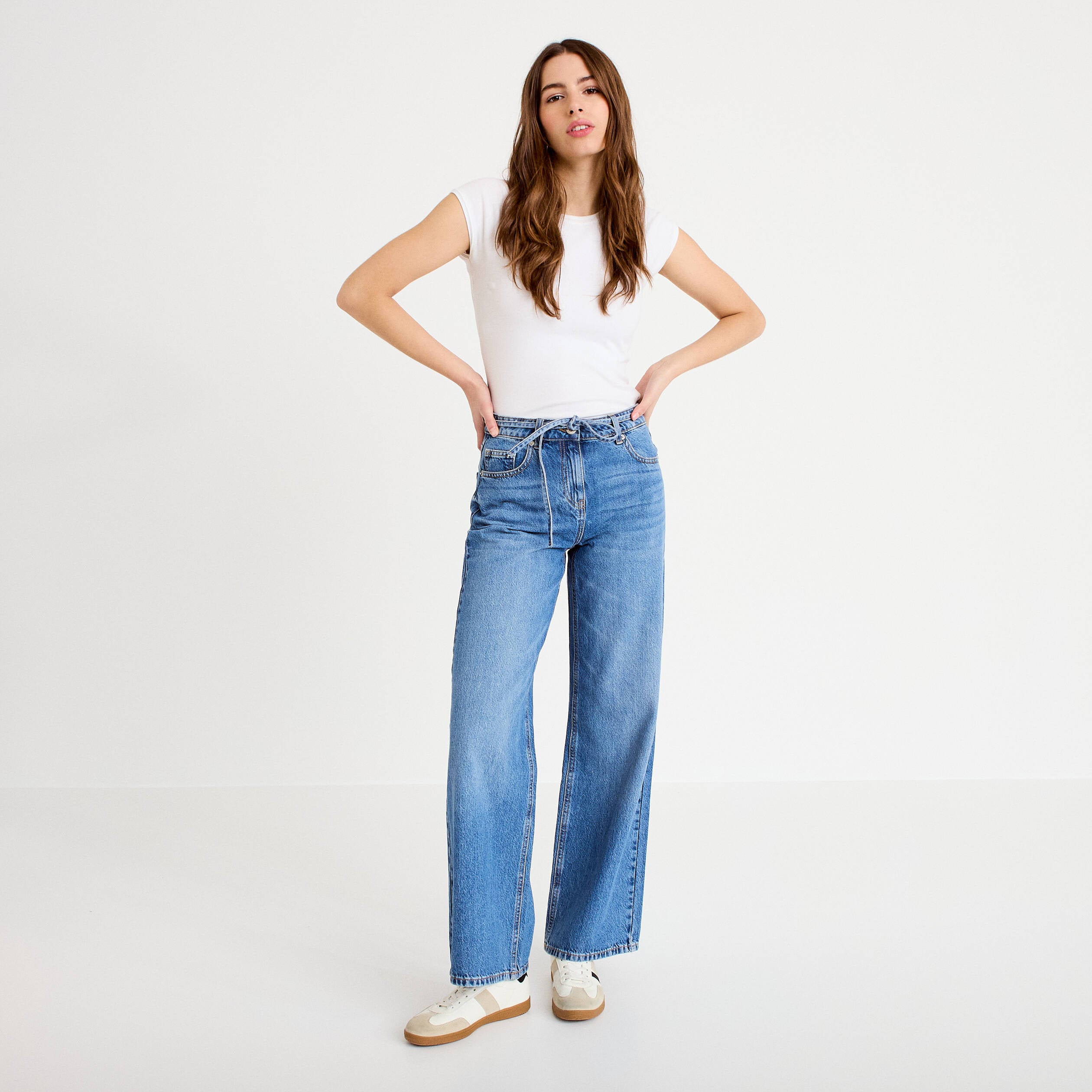 Jean wide leg ceinture taille standard denim double stone femme