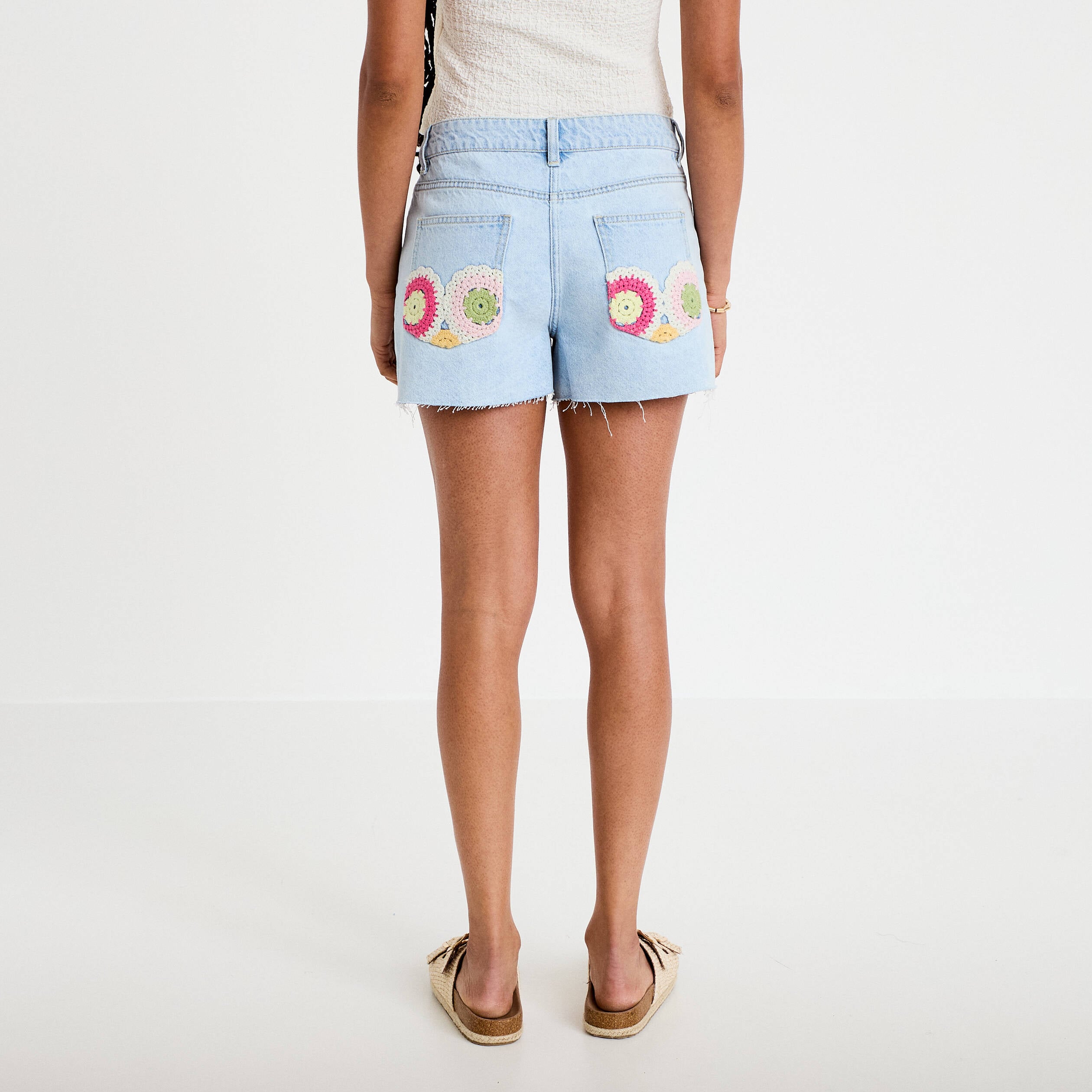 Short en jean taille basse denim bleach femme