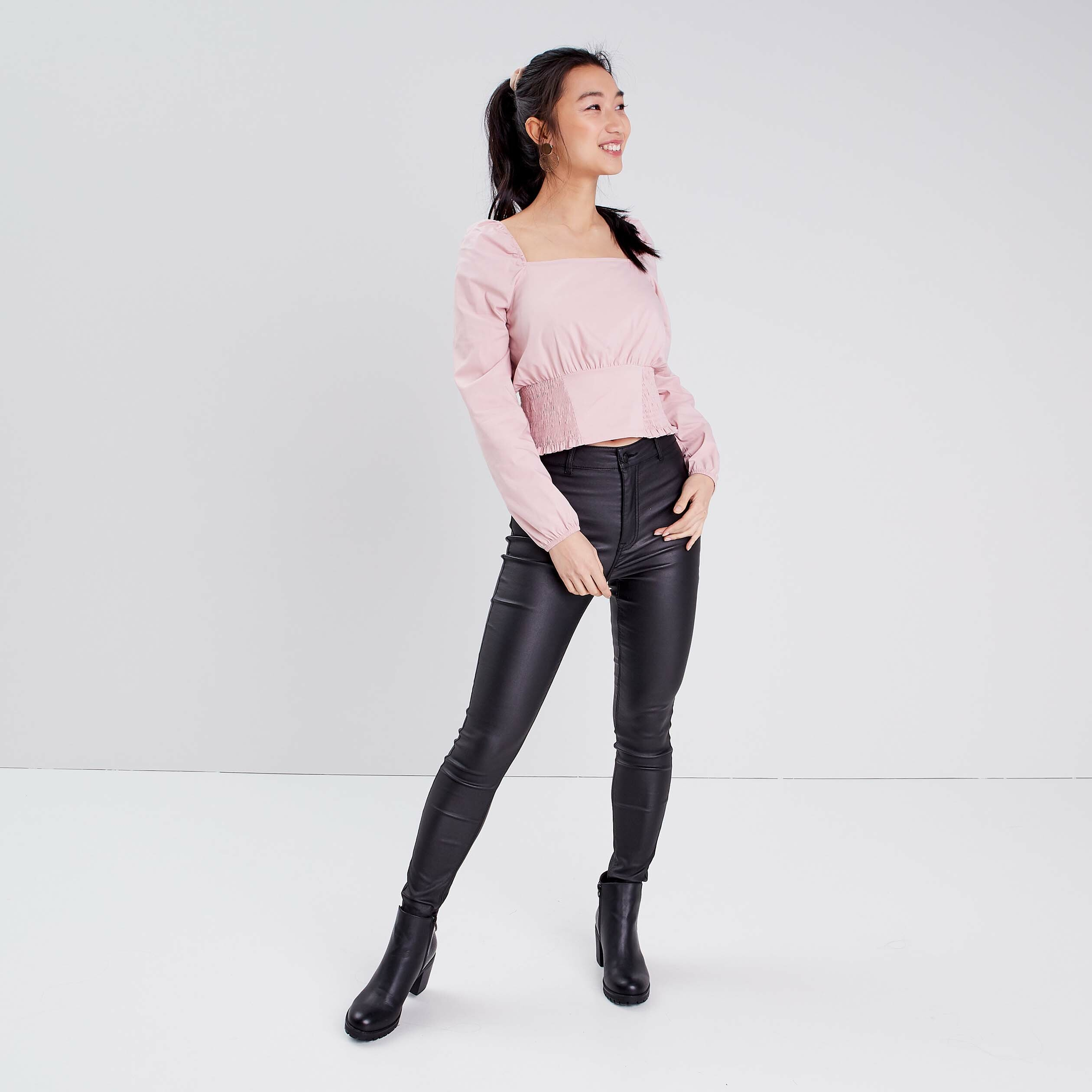 Haut Caroll Taille 38 - Top Manches Longues Rose Pastel Velours - Occasion Très Bon état