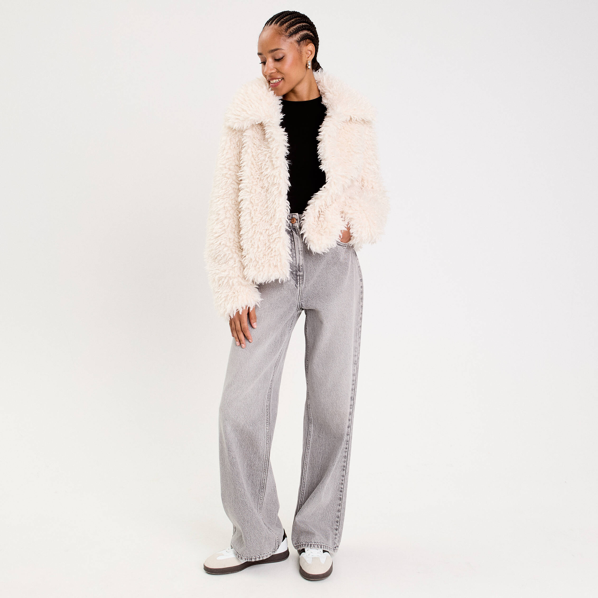 Veste fausse fourrure ecru femme