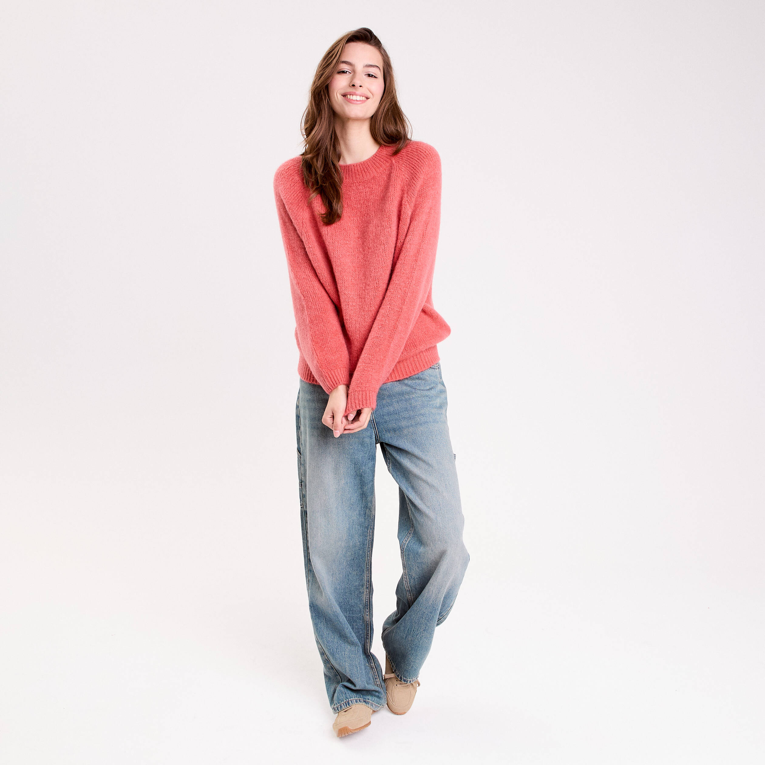 Pull manches longues vieux rose femme