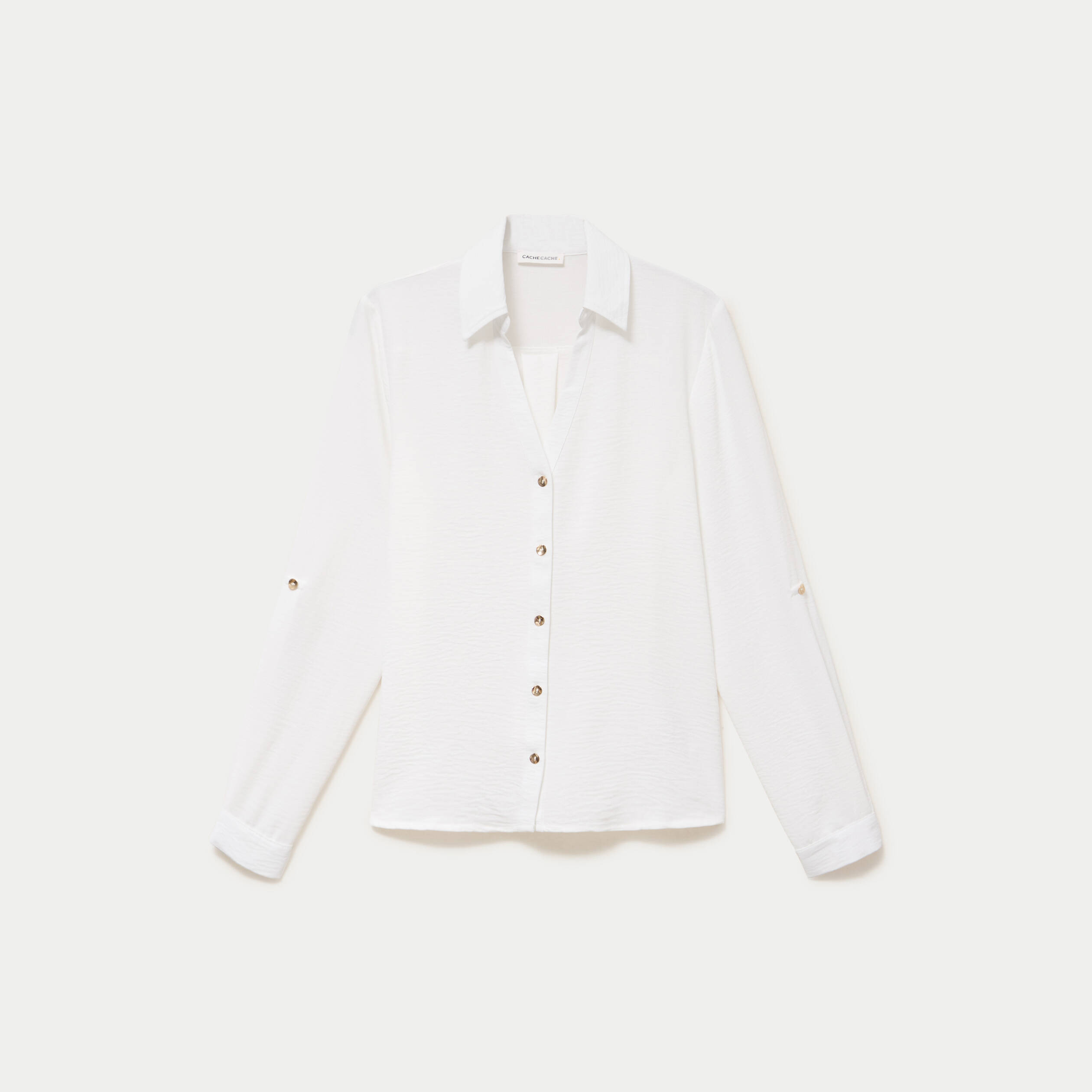 Chemise droite pliss&eacute;e manches longues ecru femme