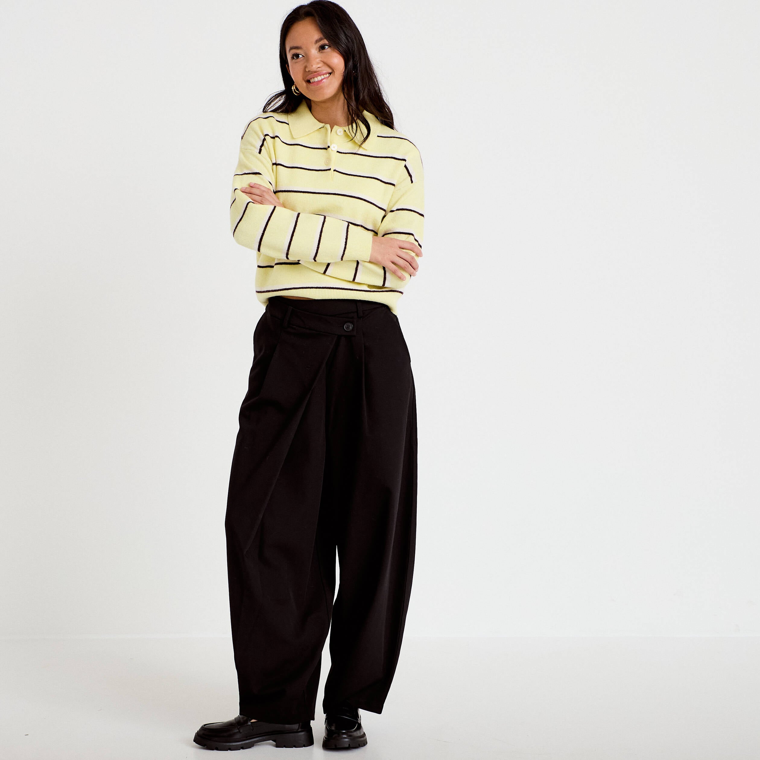 Pantalon bootcut taille basse noir femme