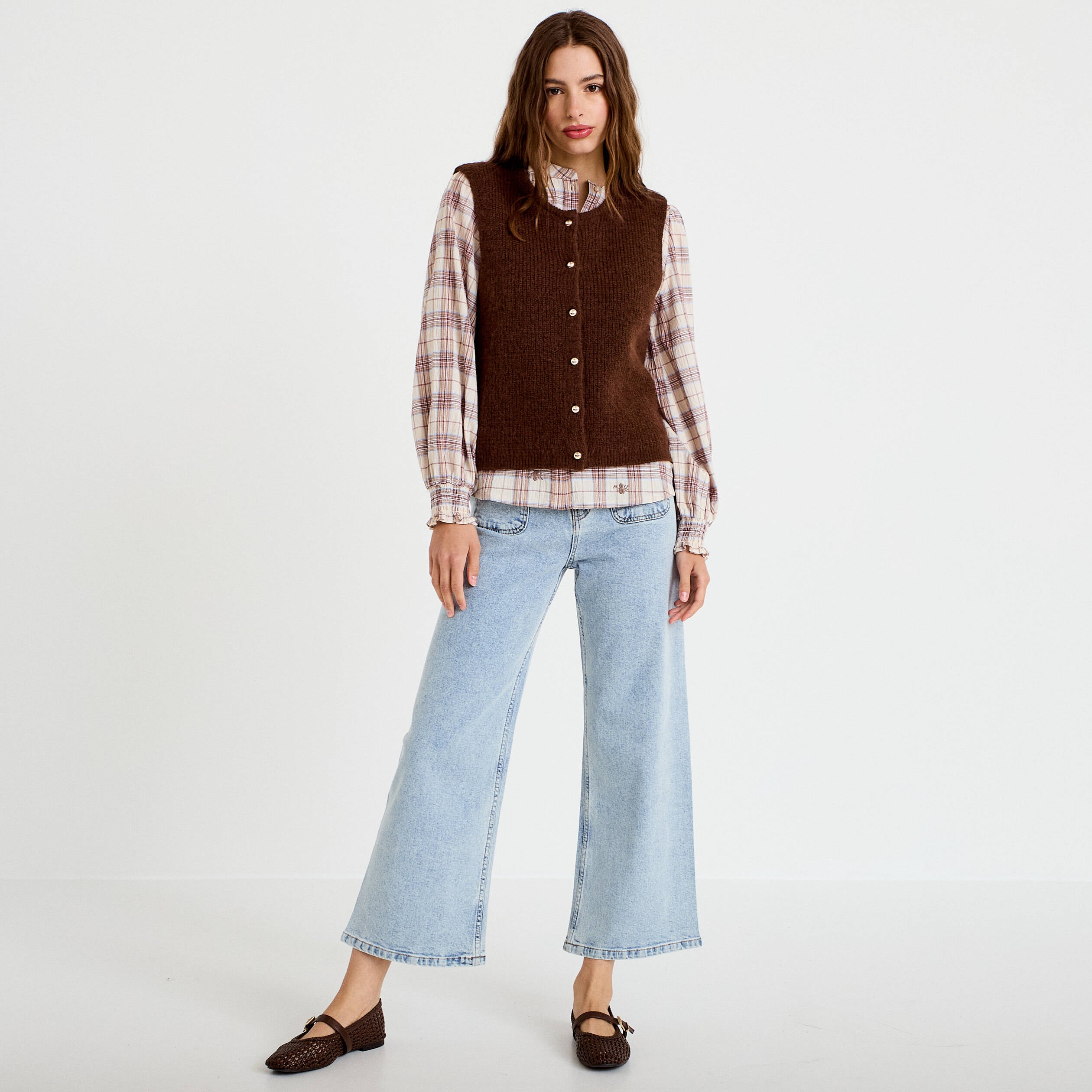 Gilet sans manches marron fonc&eacute; femme