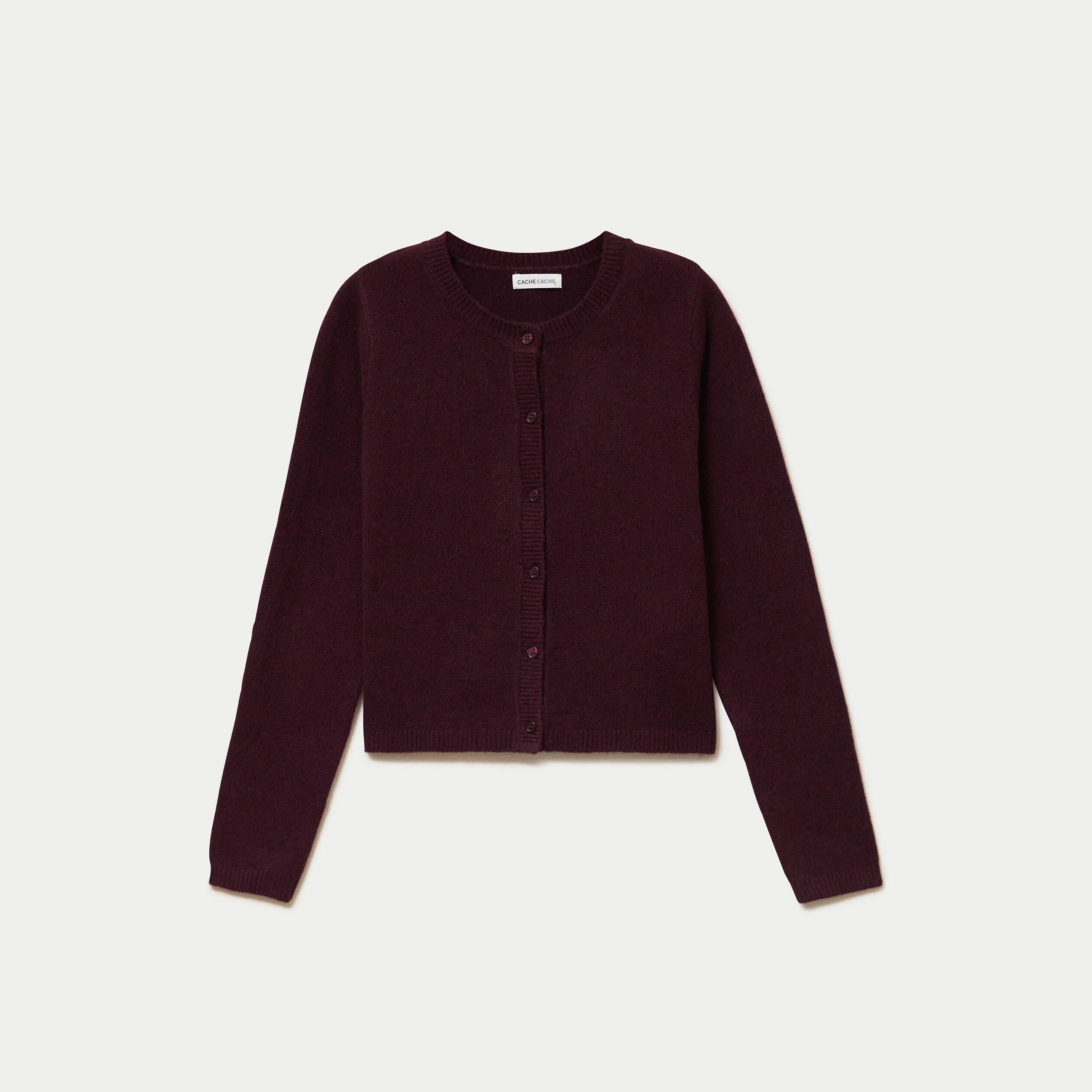 Gilet boutonn&eacute; manches longues prune femme