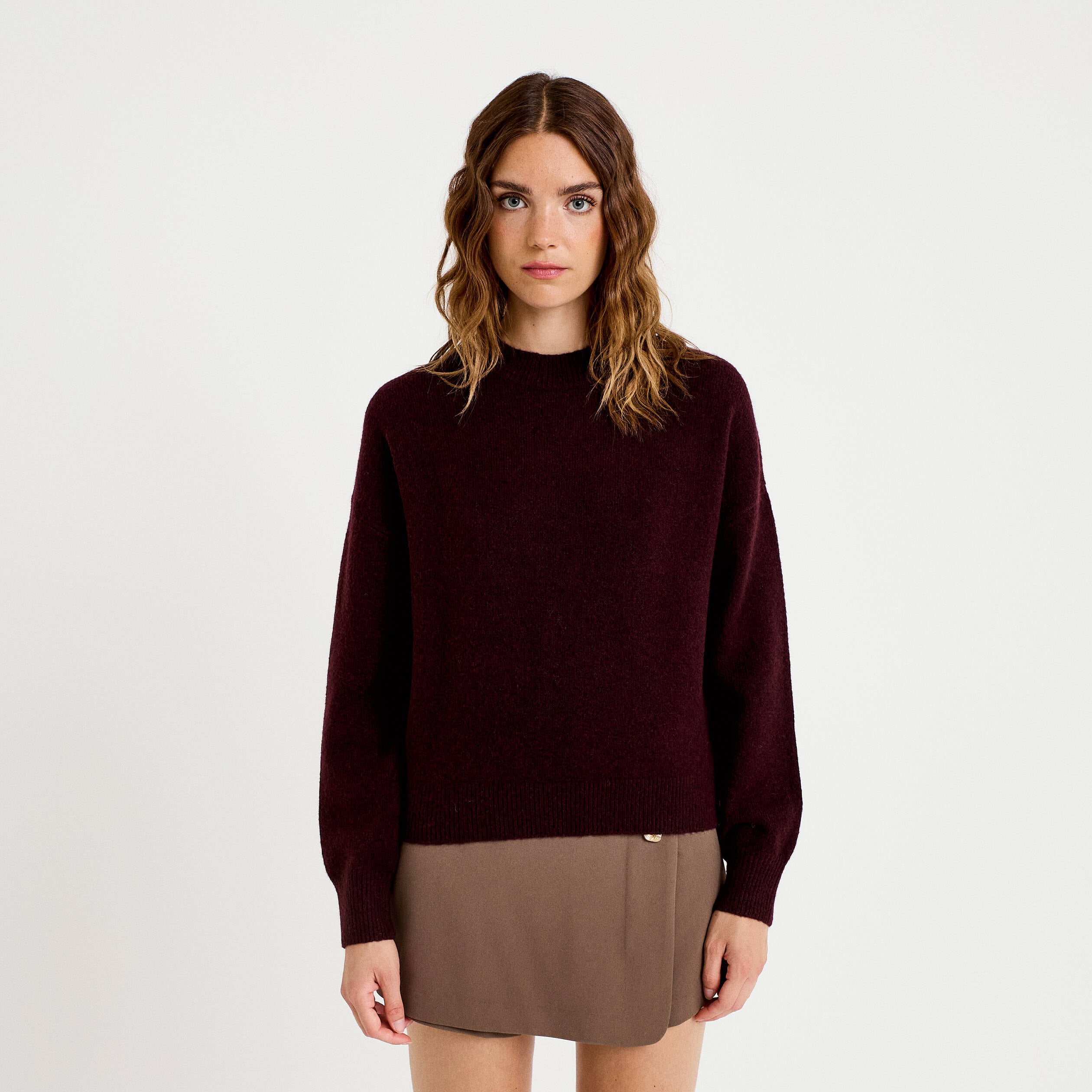 Pull col rond prune femme