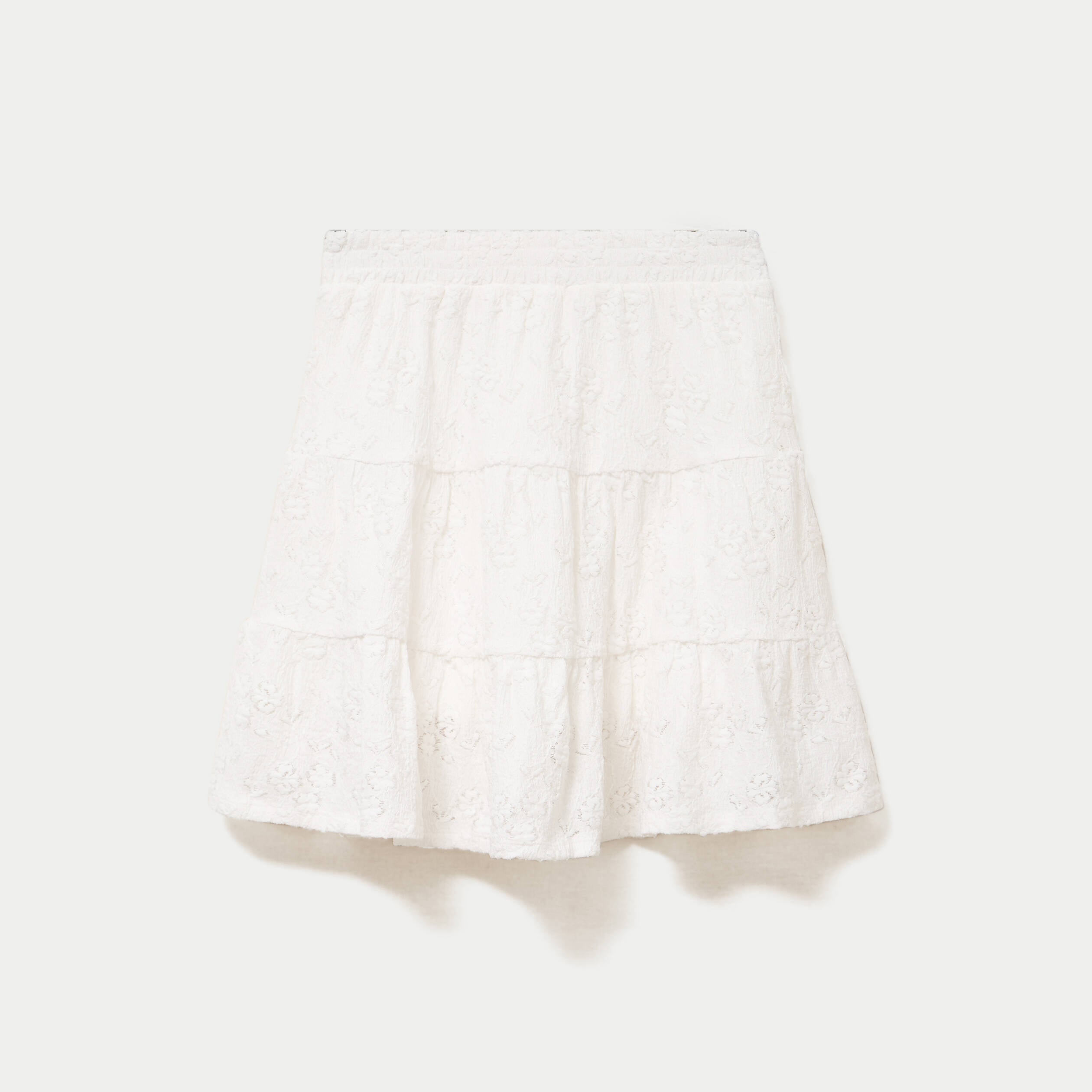 Jupe-short courte &eacute;vas&eacute;e en maille ecru femme
