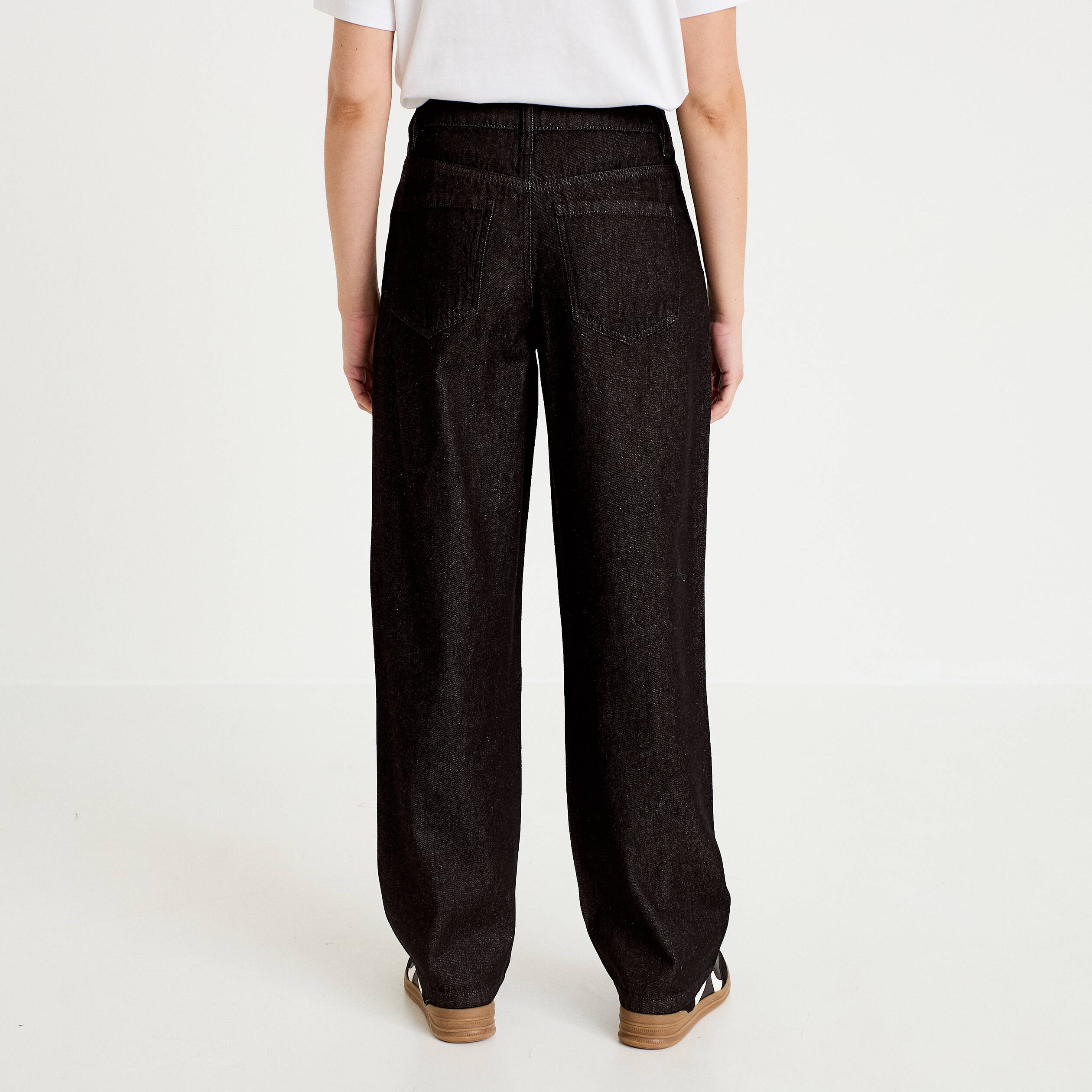 Jean wide leg taille haute denim noir femme