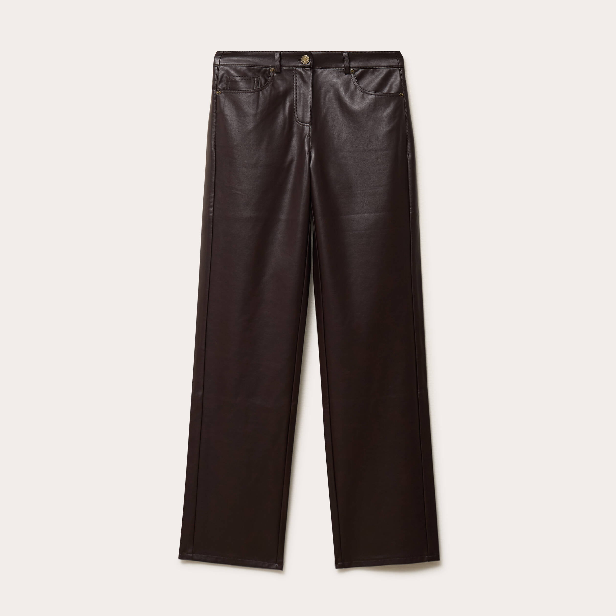 Pantalon large similicuir marron fonc&eacute; femme