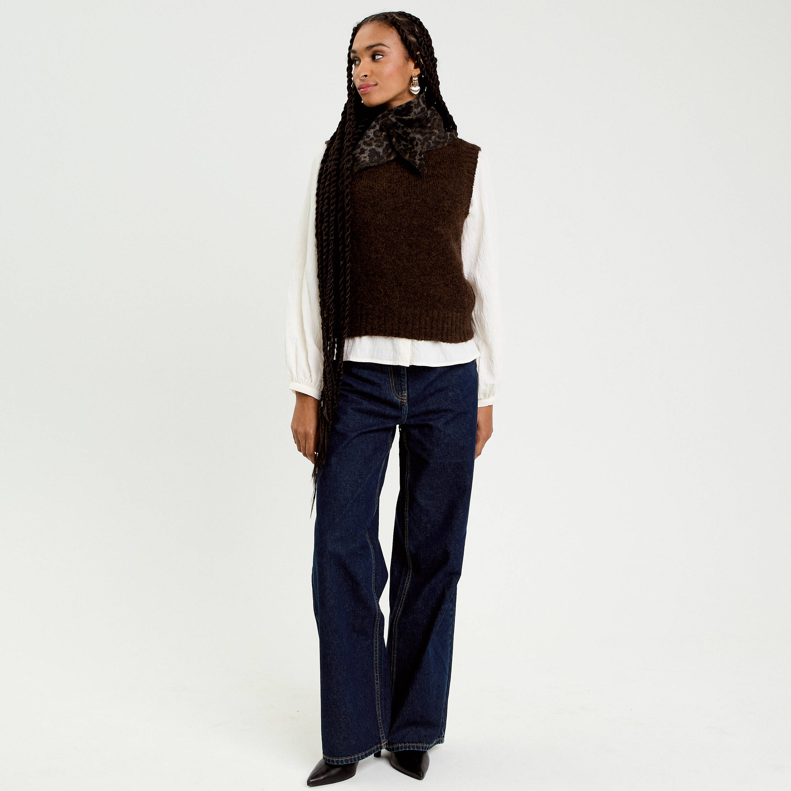Pull sans manches marron fonc&eacute; femme