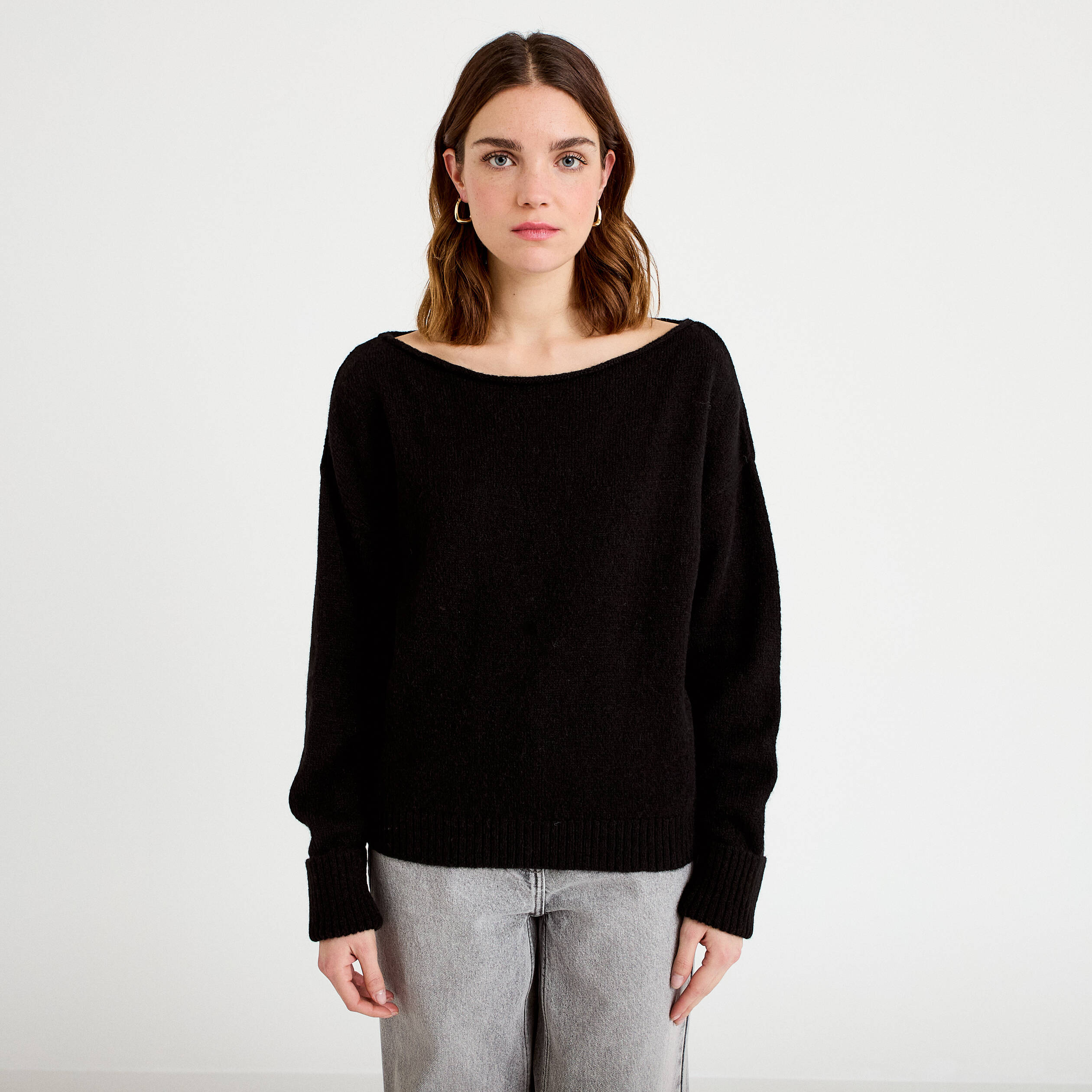 Pull col bateau noir femme