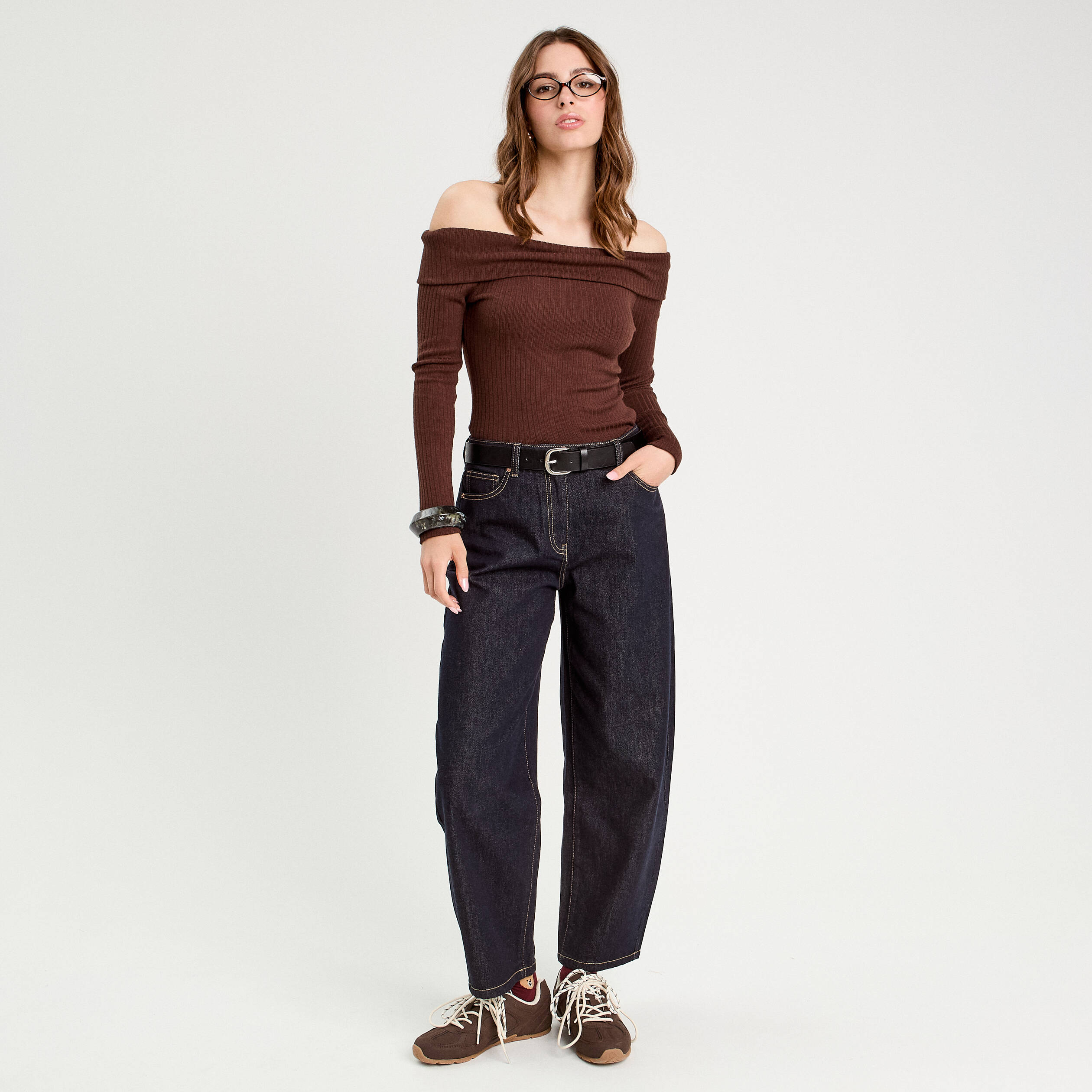 T-shirt manches longues marron fonc&eacute; femme