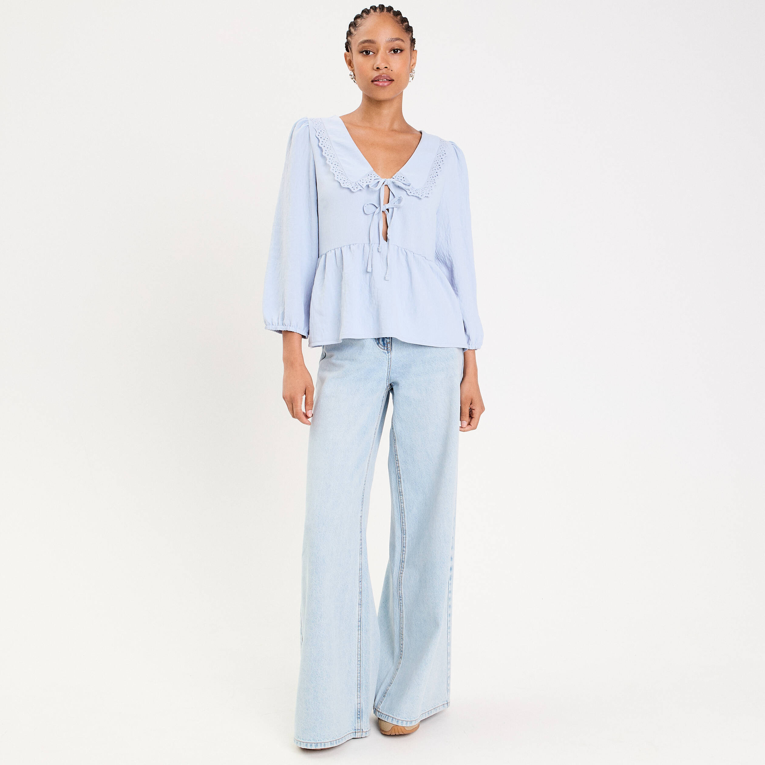Blouse col claudine denim snow gris femme