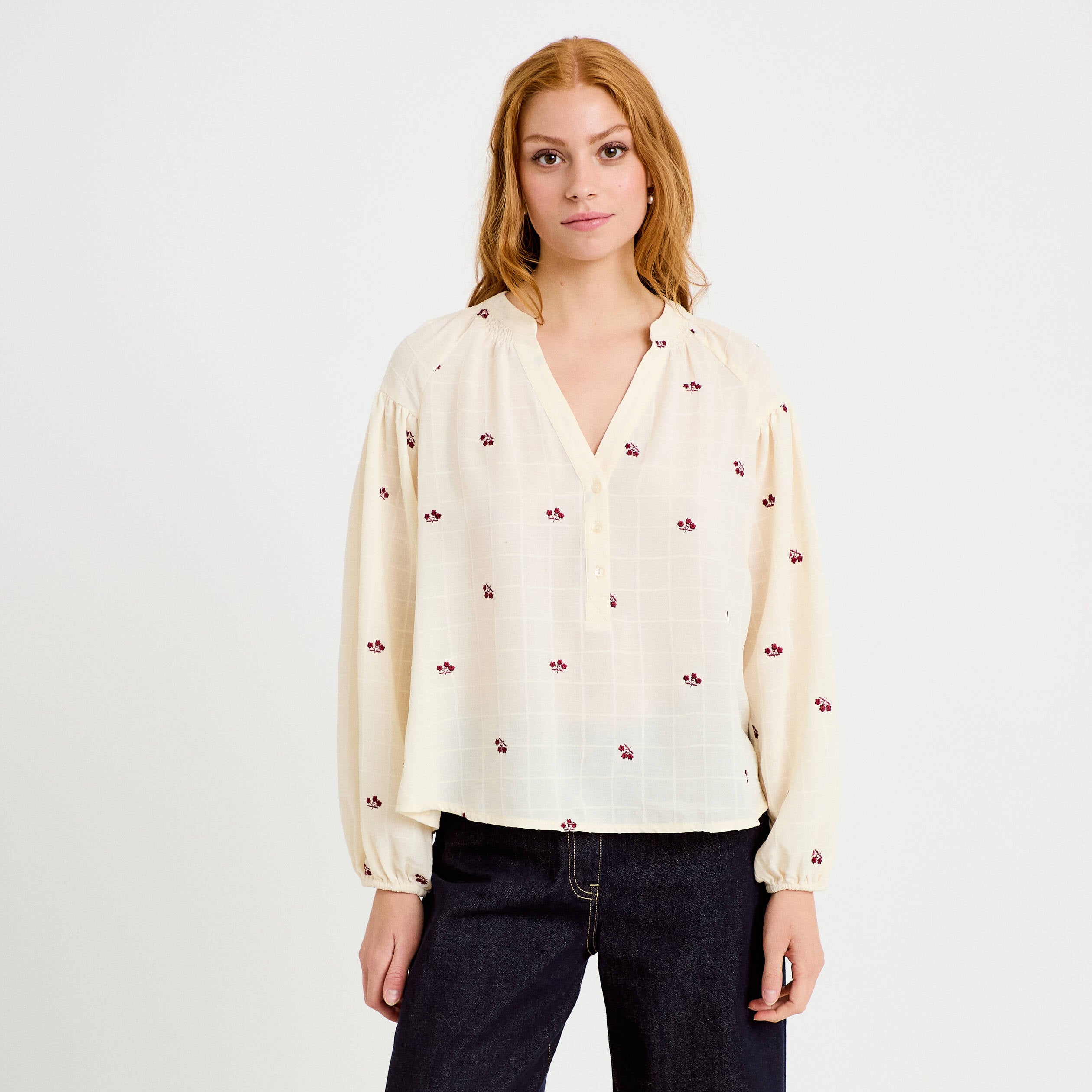 Blouse avec broderie bordeaux femme