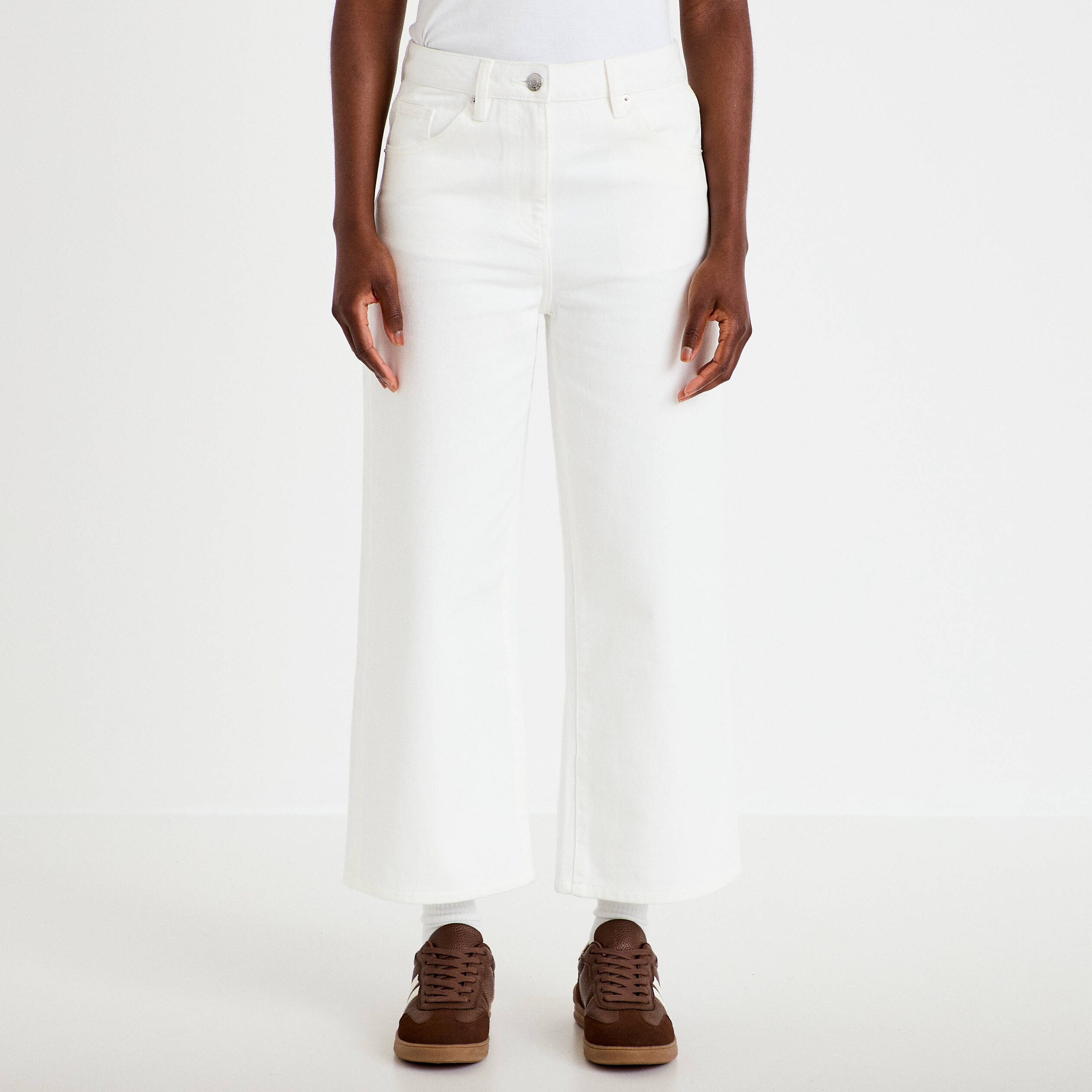 Jean bootcut cropped taille haute ecru femme