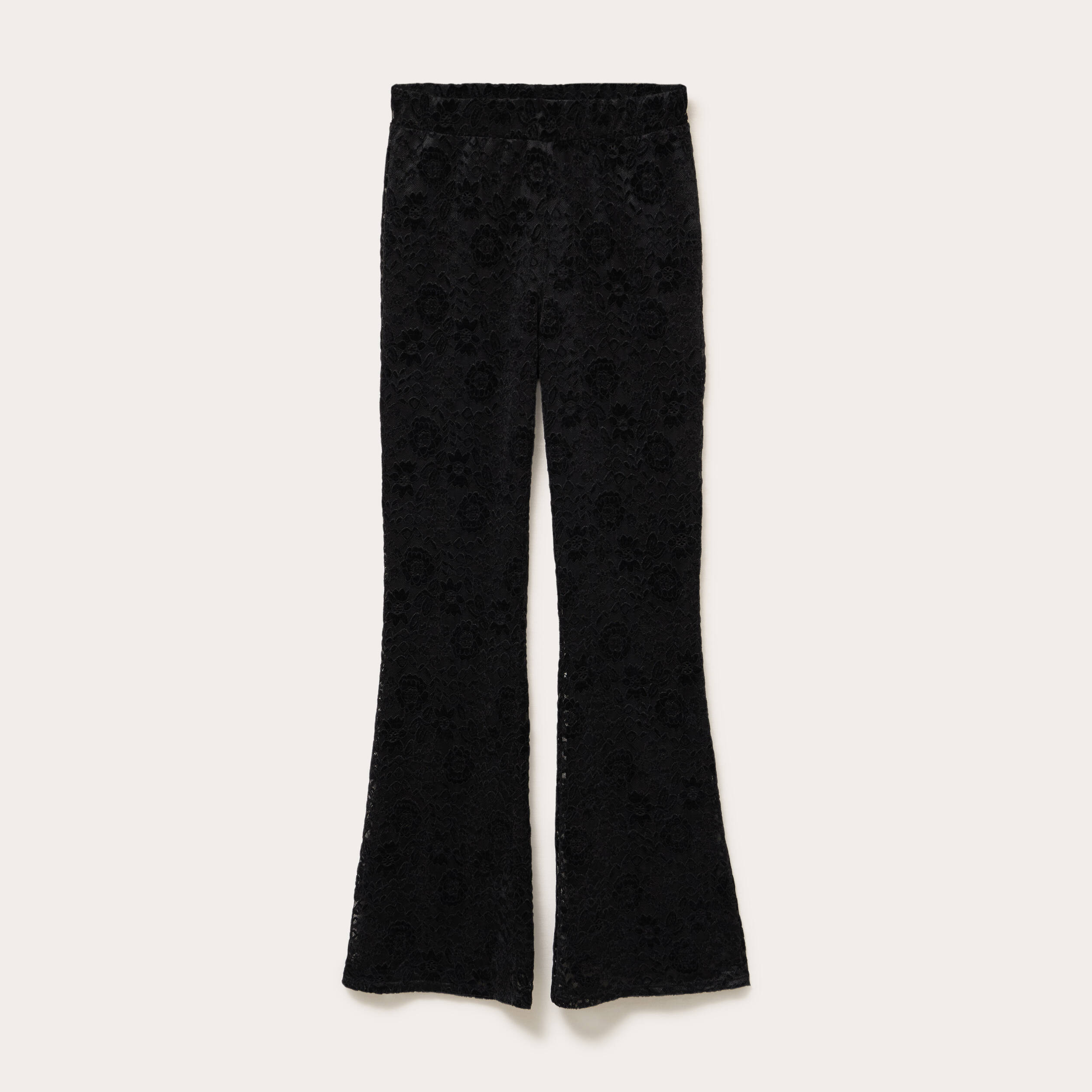 Pantalon bootcut effet dentelle noir femme