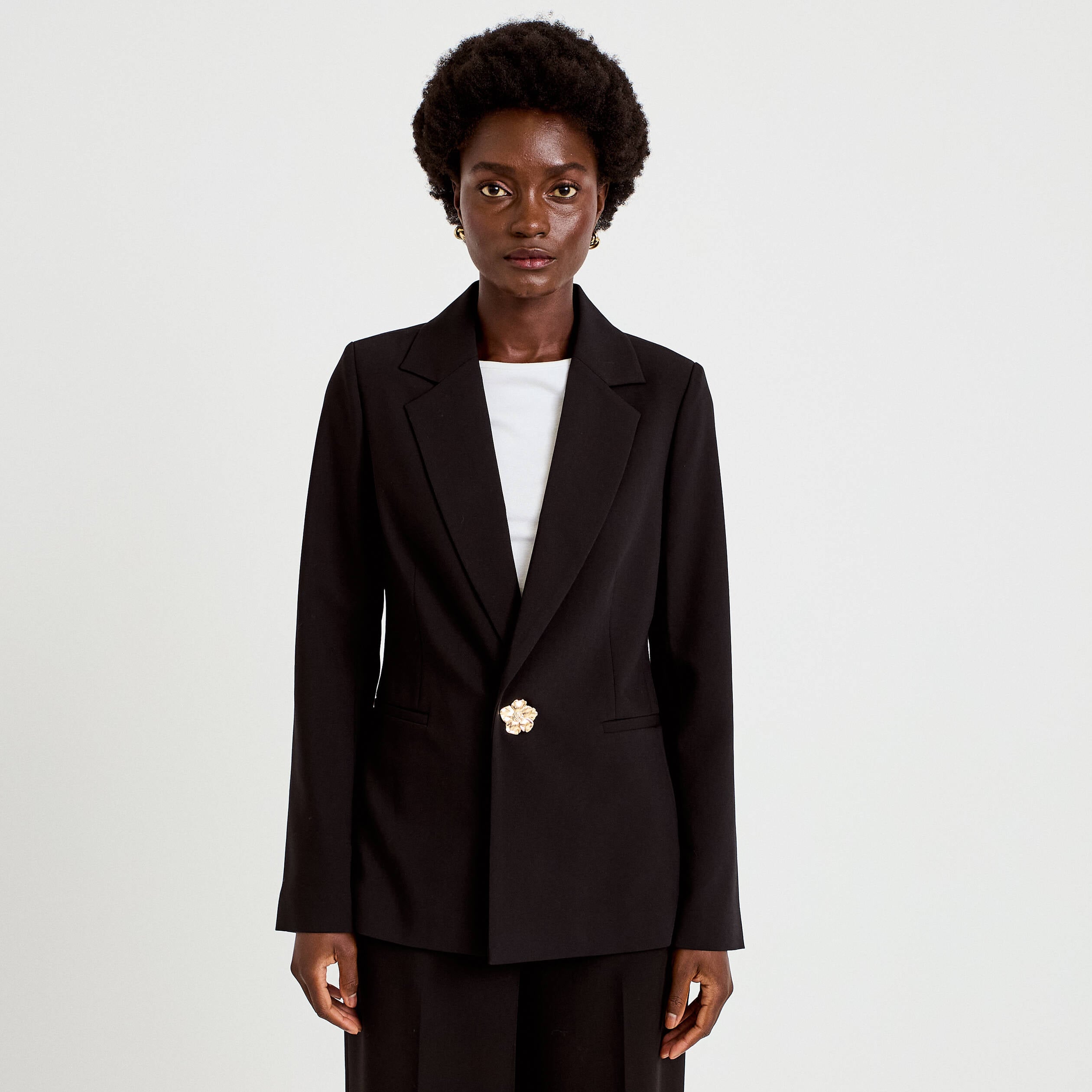 Blazer droit manches longues noir femme