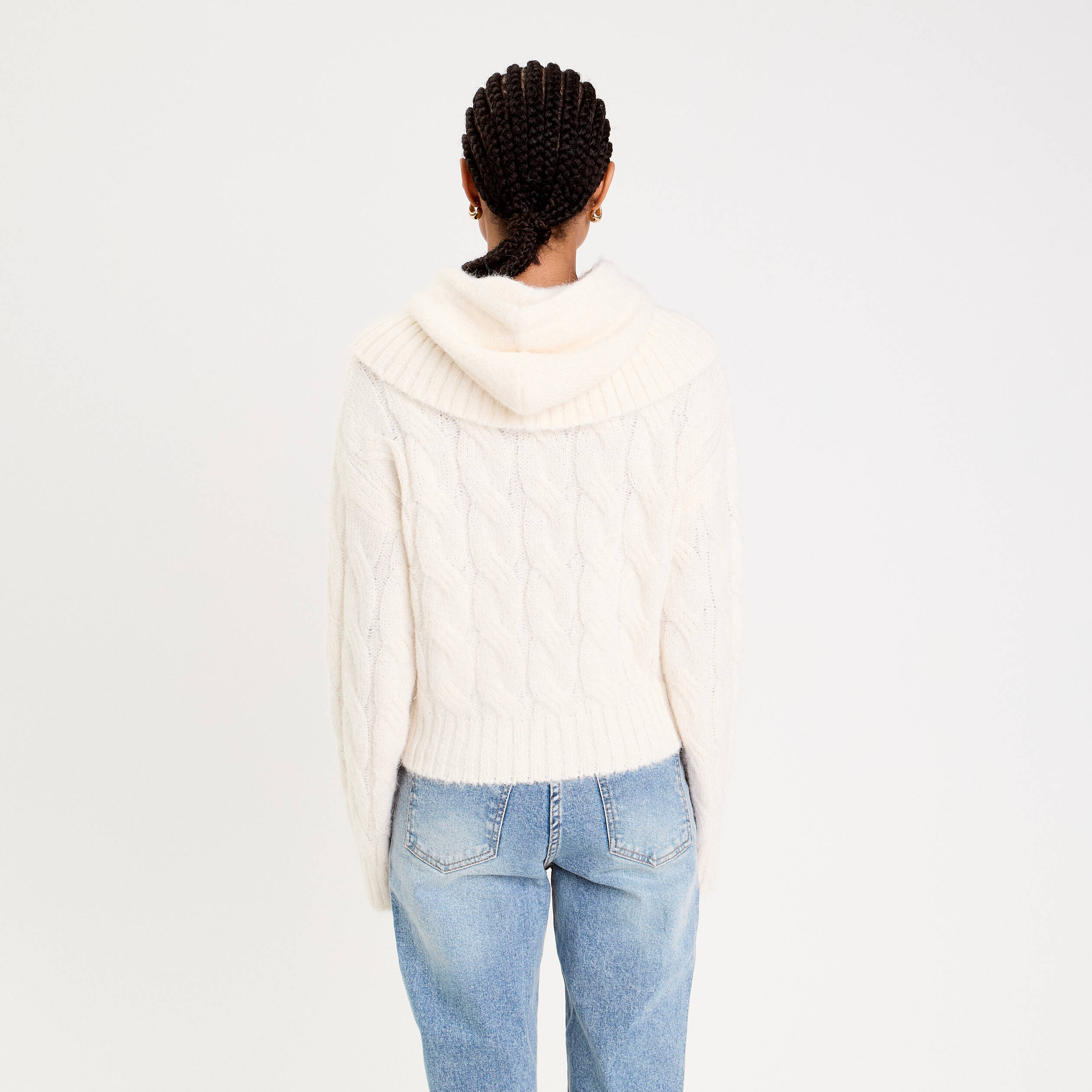 Pull 2-en-1 &agrave; capuche amovible ecru femme