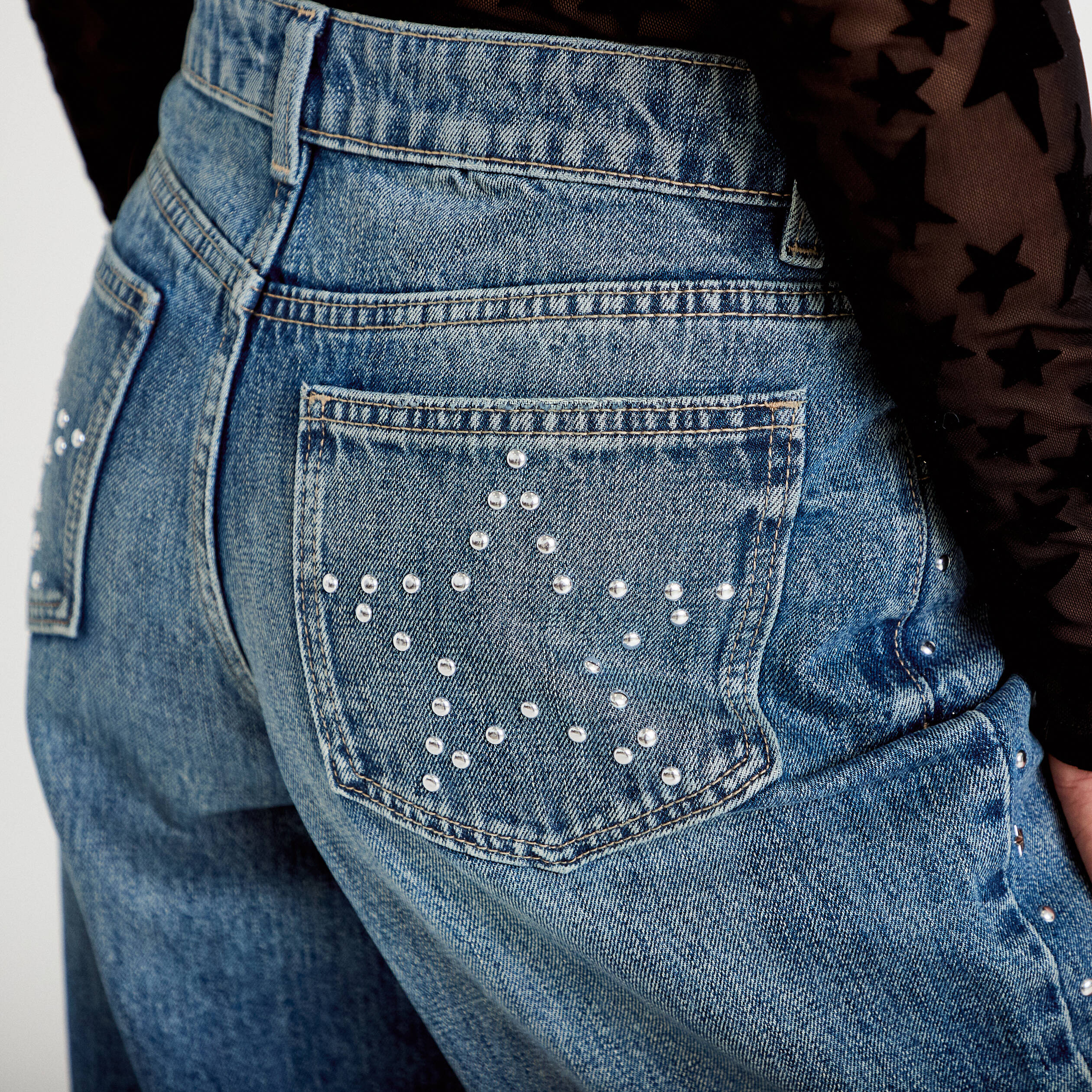 Jean wide leg taille basse denim double stone femme