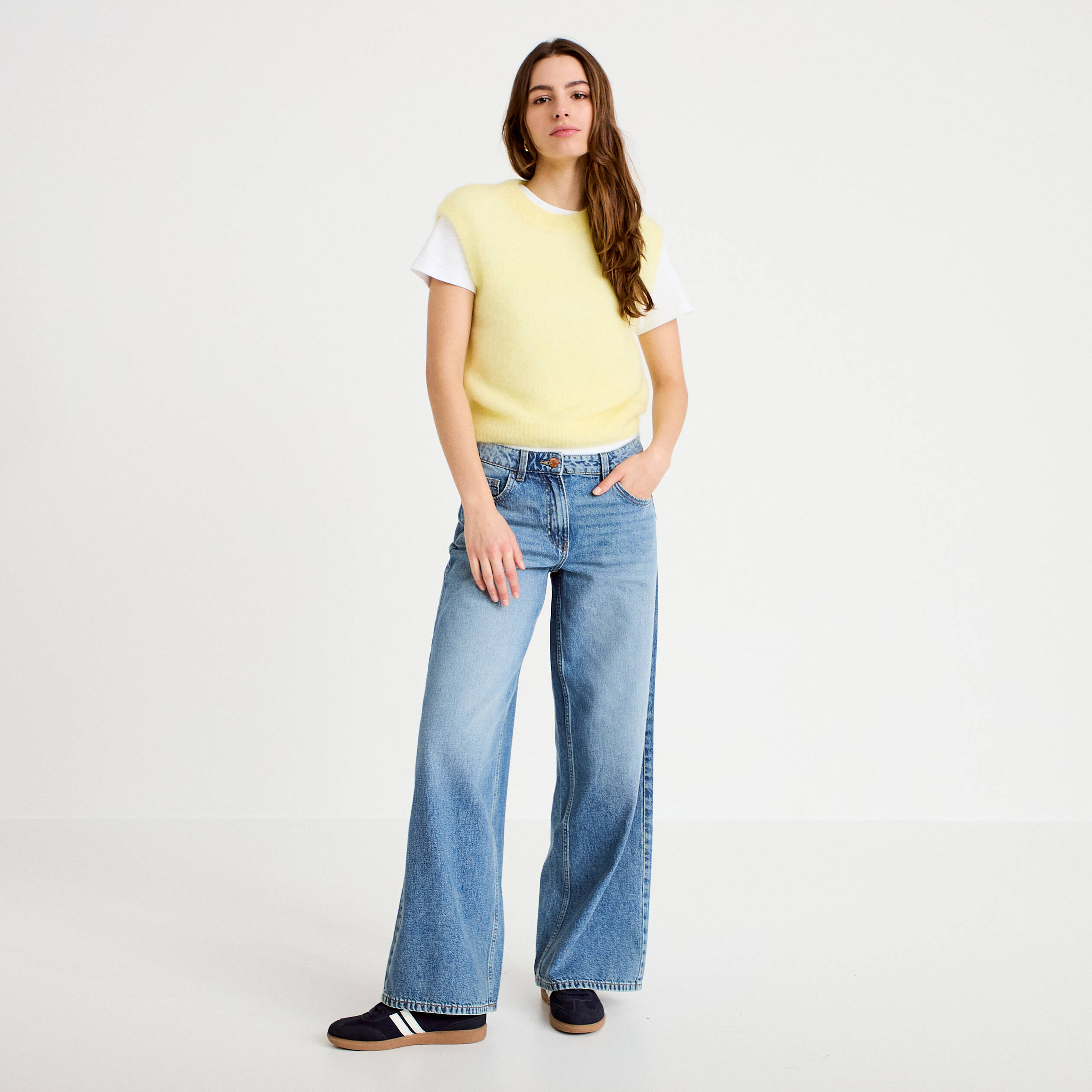 Pull sans manches jaune clair femme