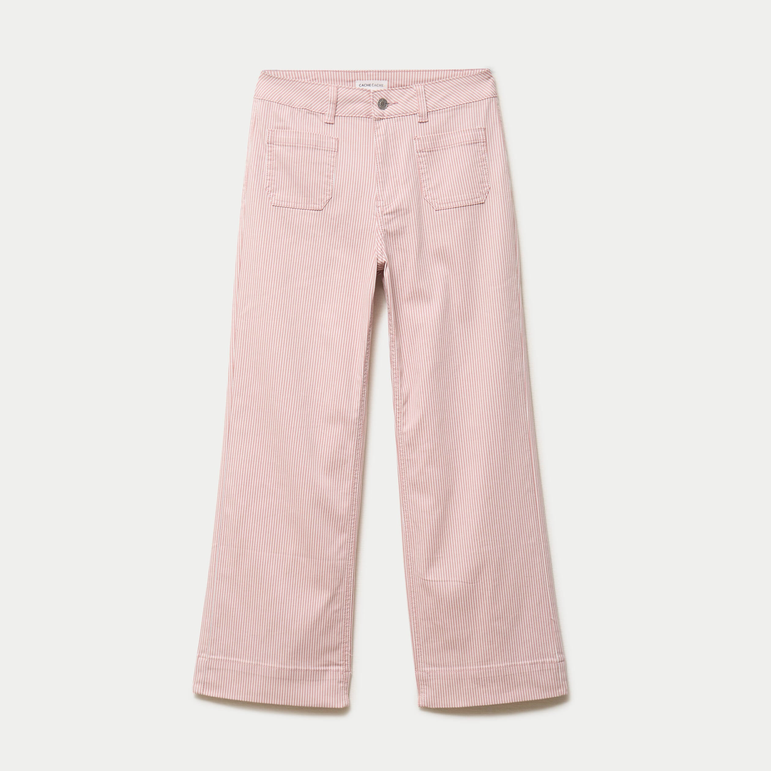 Pantalon large cropped taille haute rose nude femme
