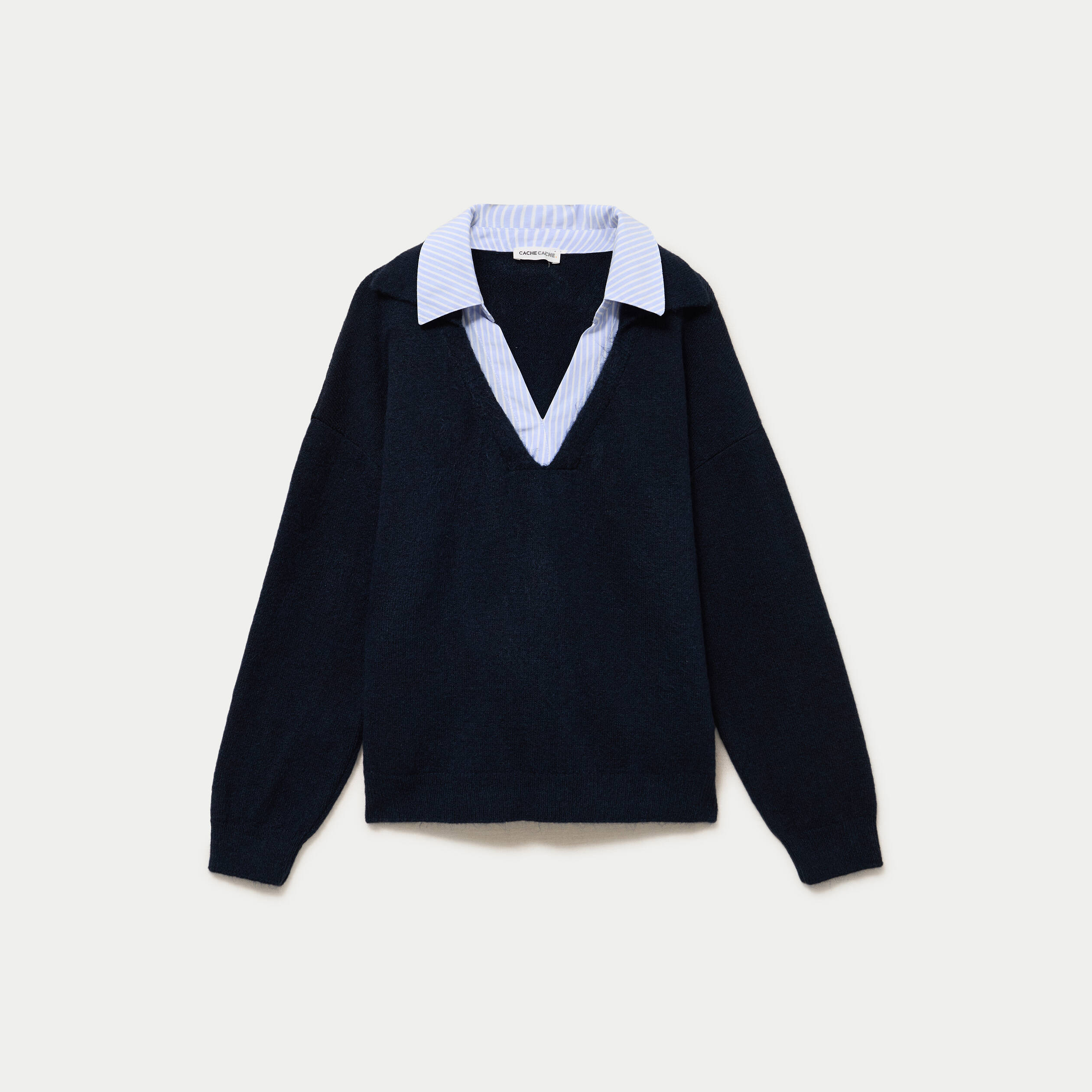 Pull effet 2-en-1 bleu marine femme