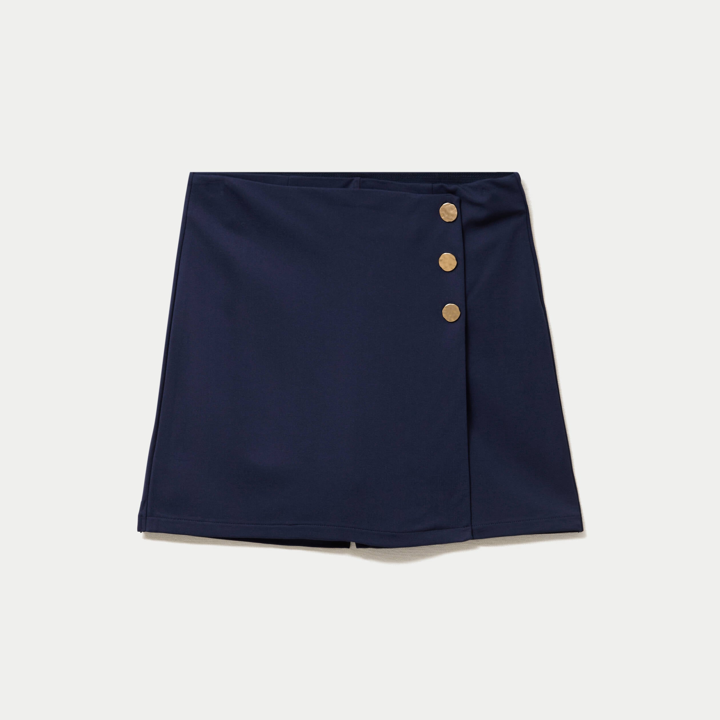 Jupe-short trap&egrave;ze en maille bleu marine femme