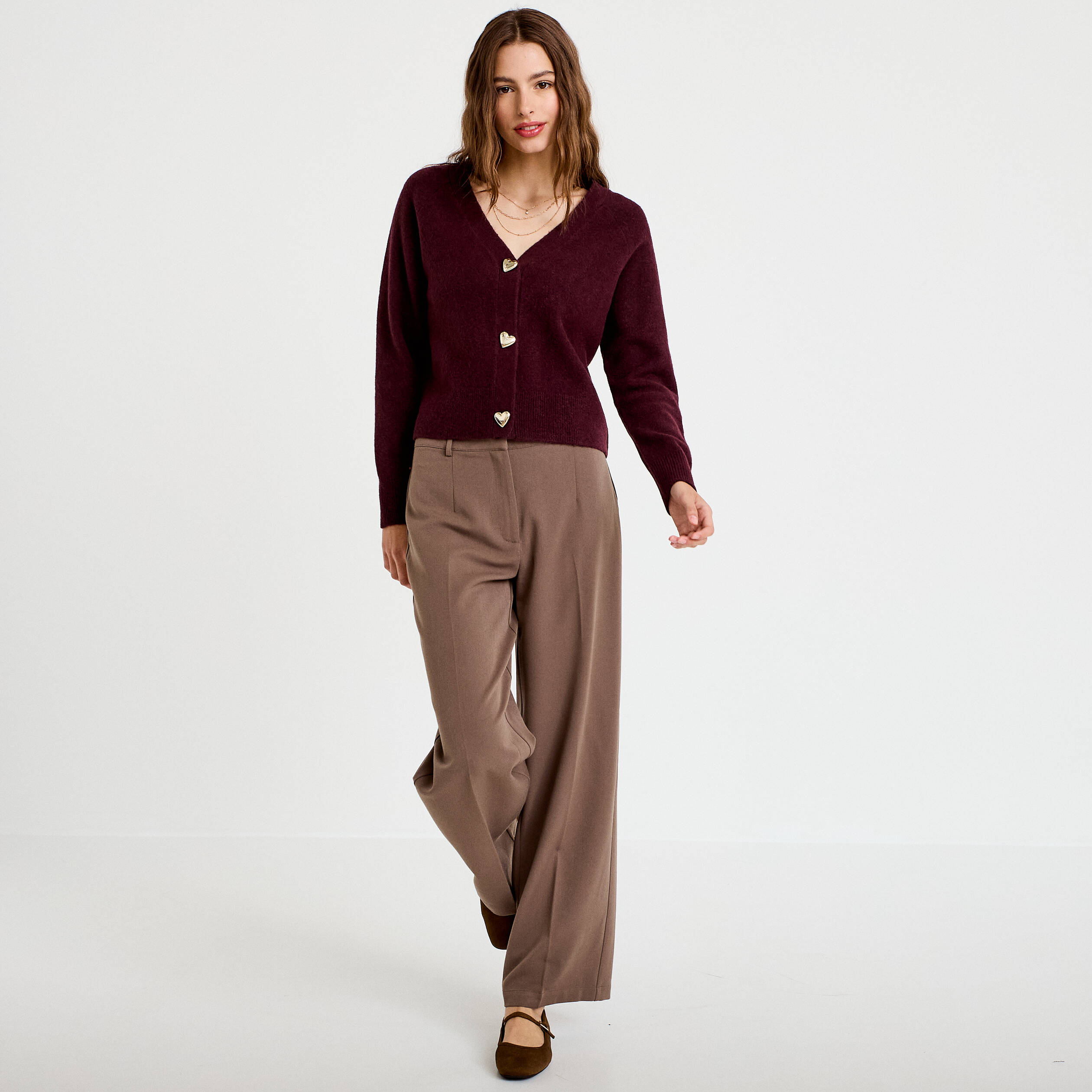 Gilet boutons coeur prune femme