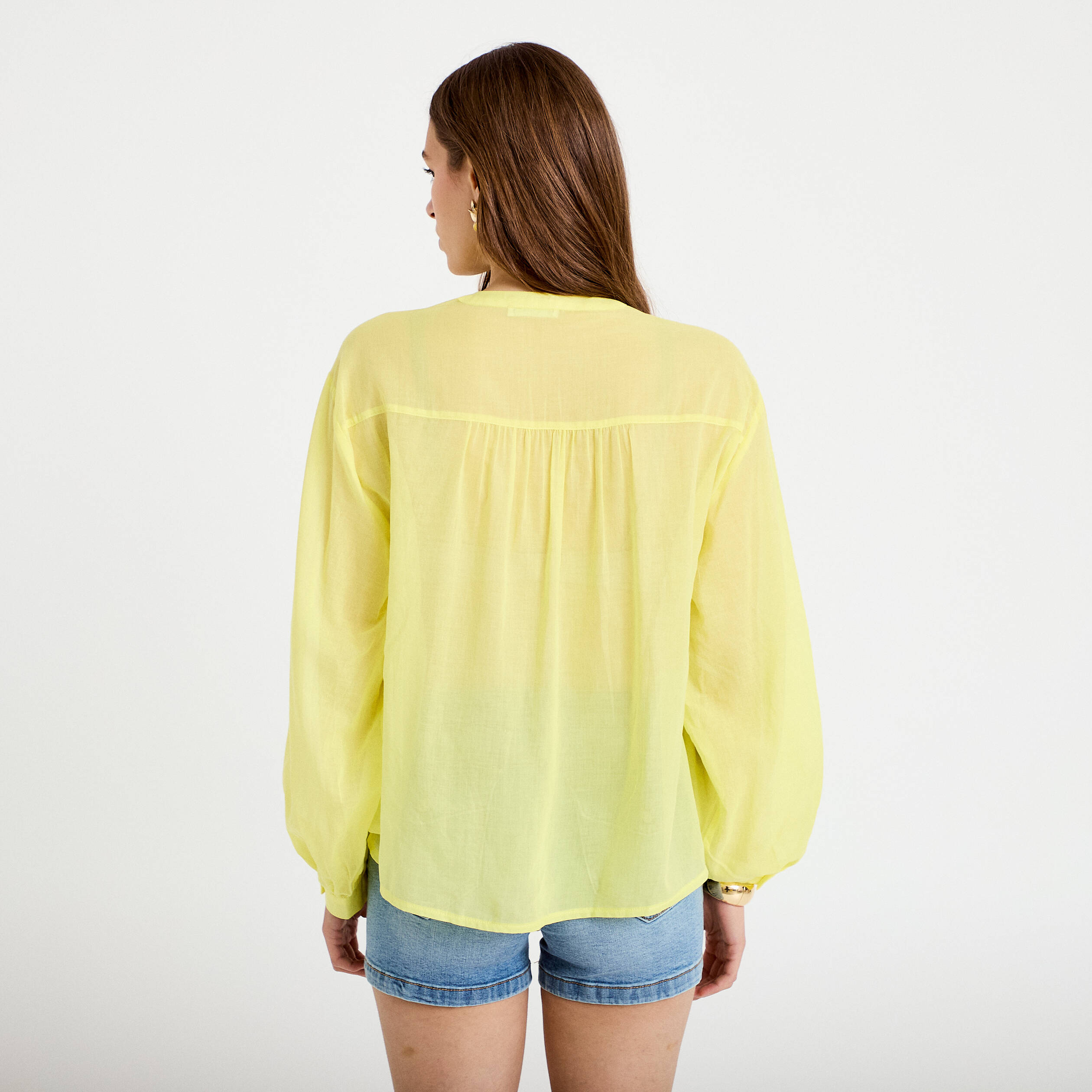 Blouse oversize manches longues jaune citron femme