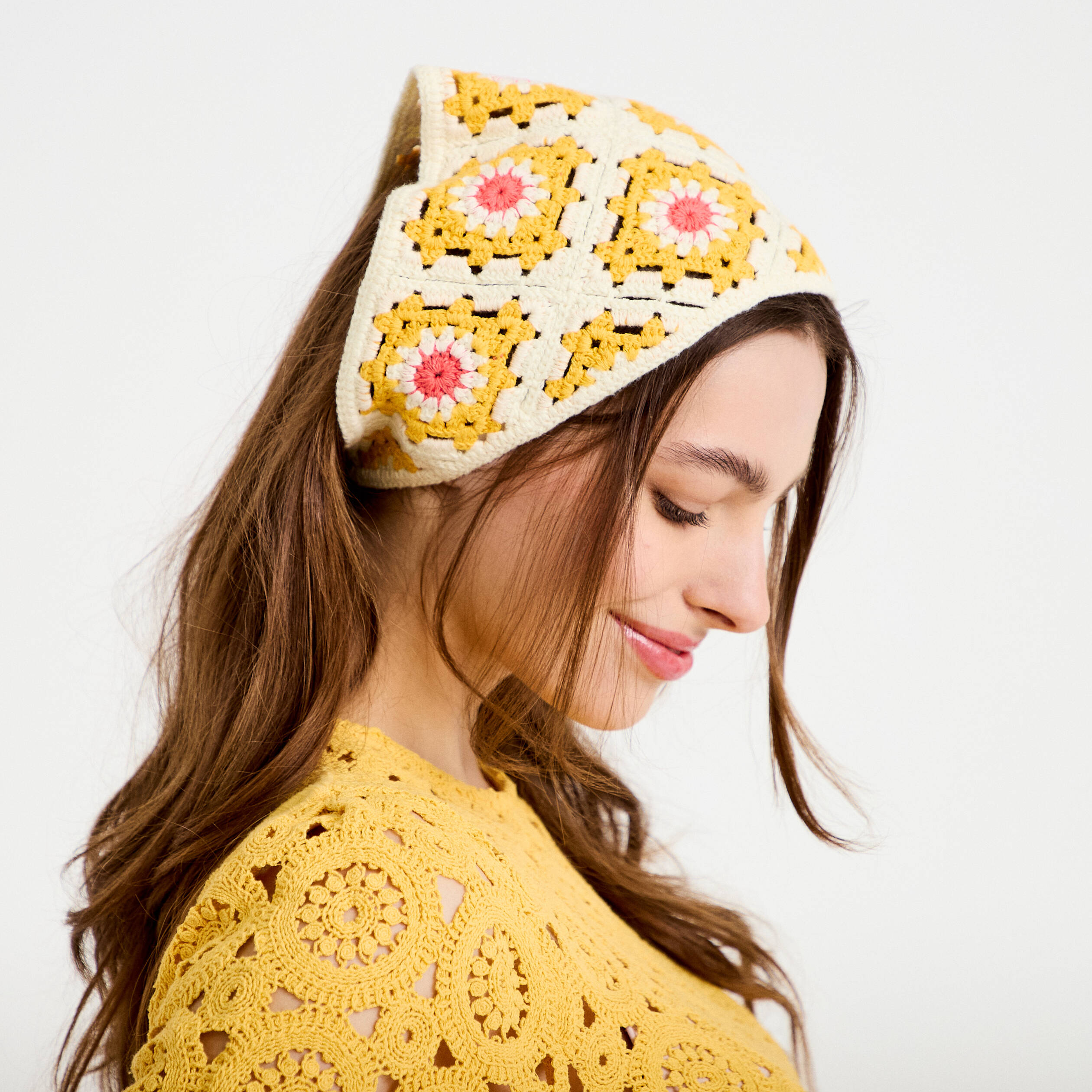 Foulard crochet orange femme