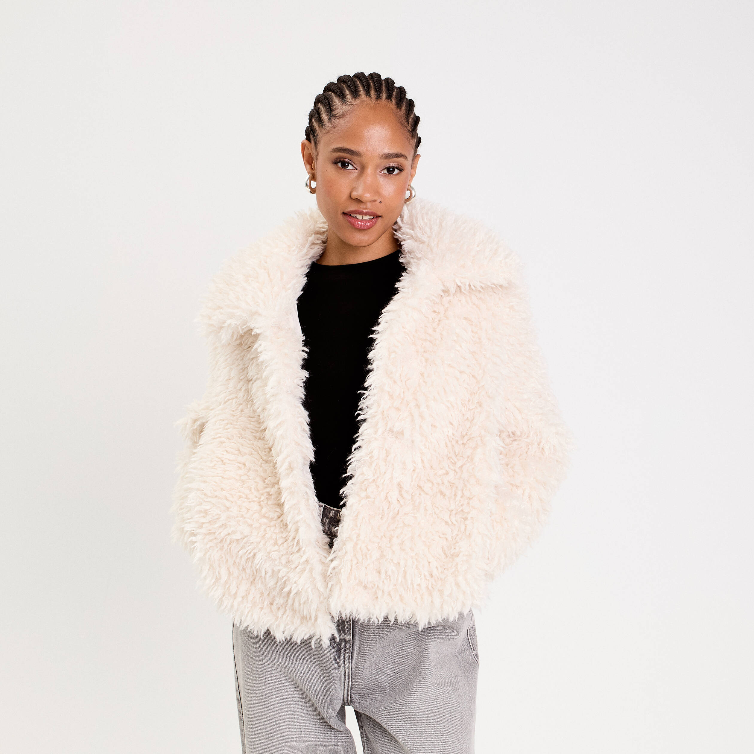 Veste fausse fourrure ecru femme
