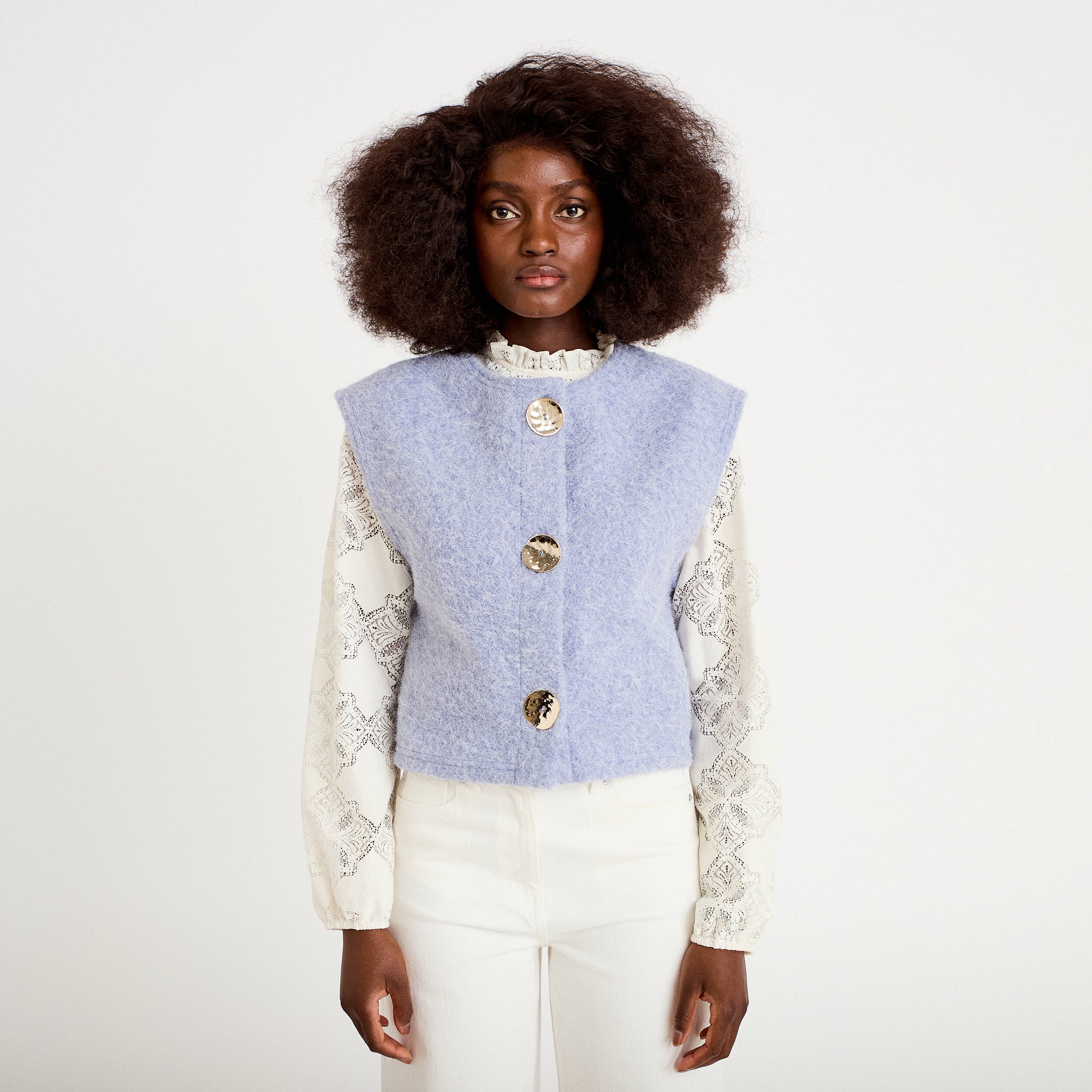 Gilet sans manches effet polaire bleu gris femme
