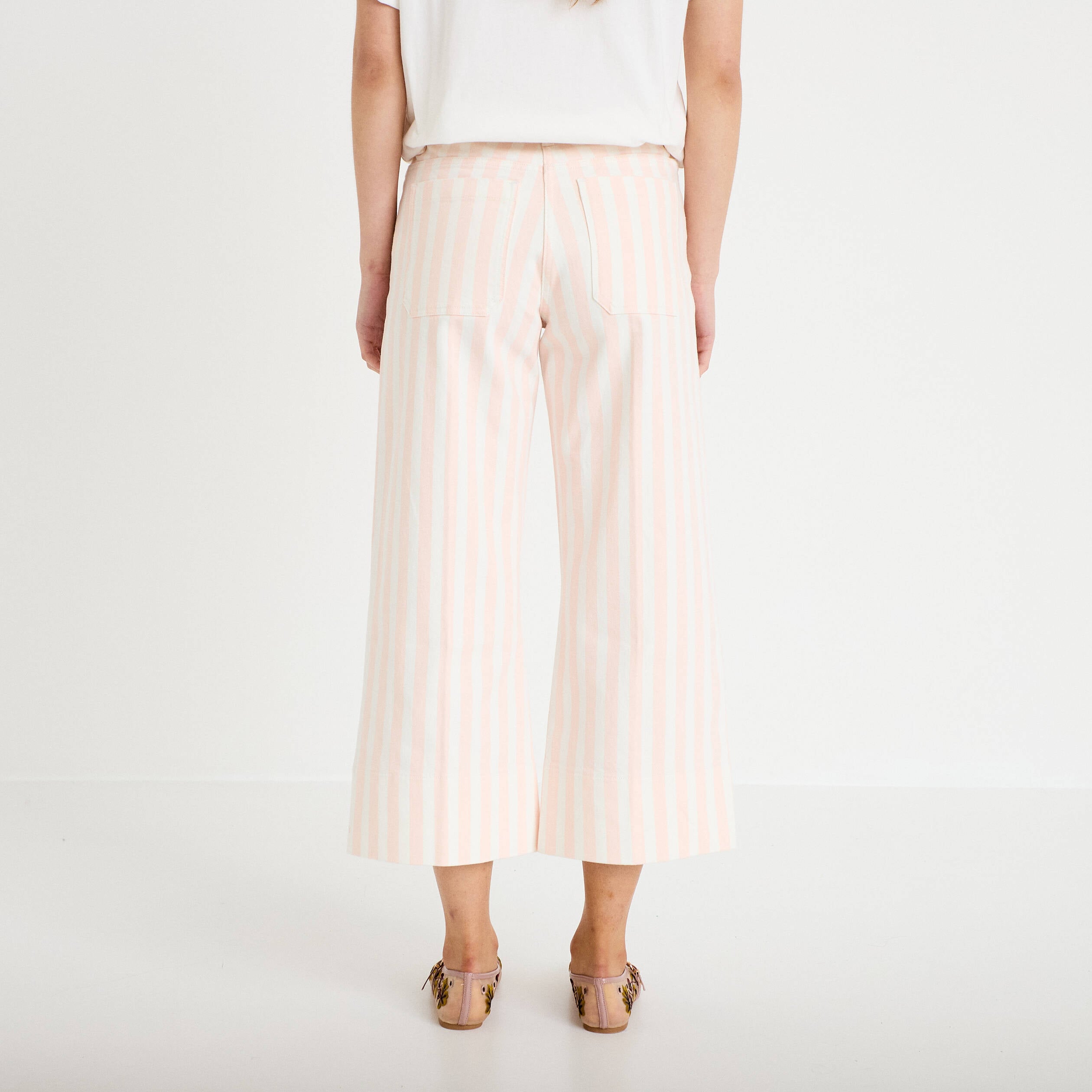 Pantalon bootcut 3/4 taille haute blanc femme