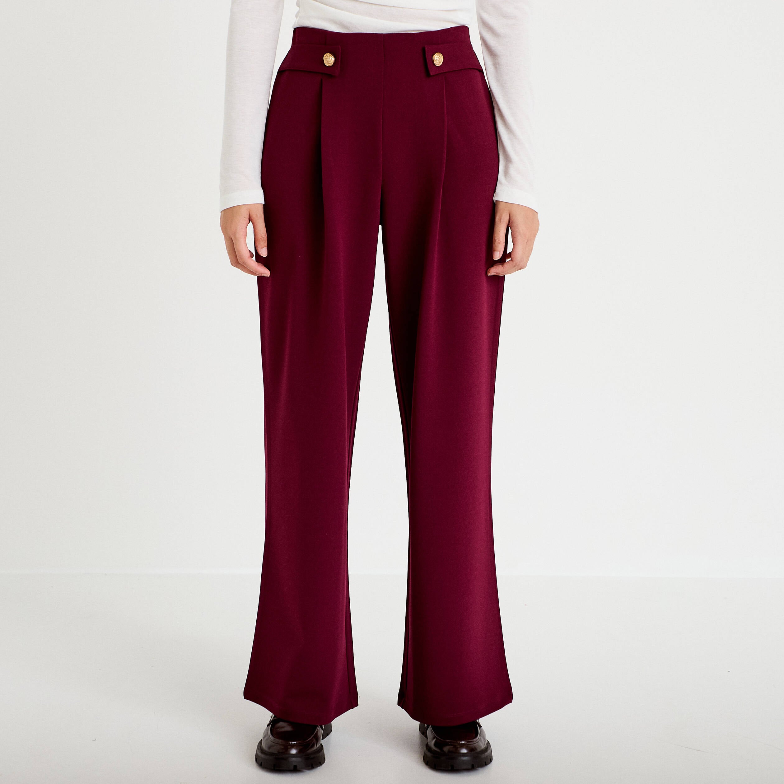 Pantalon bootcut taille standard bordeaux femme