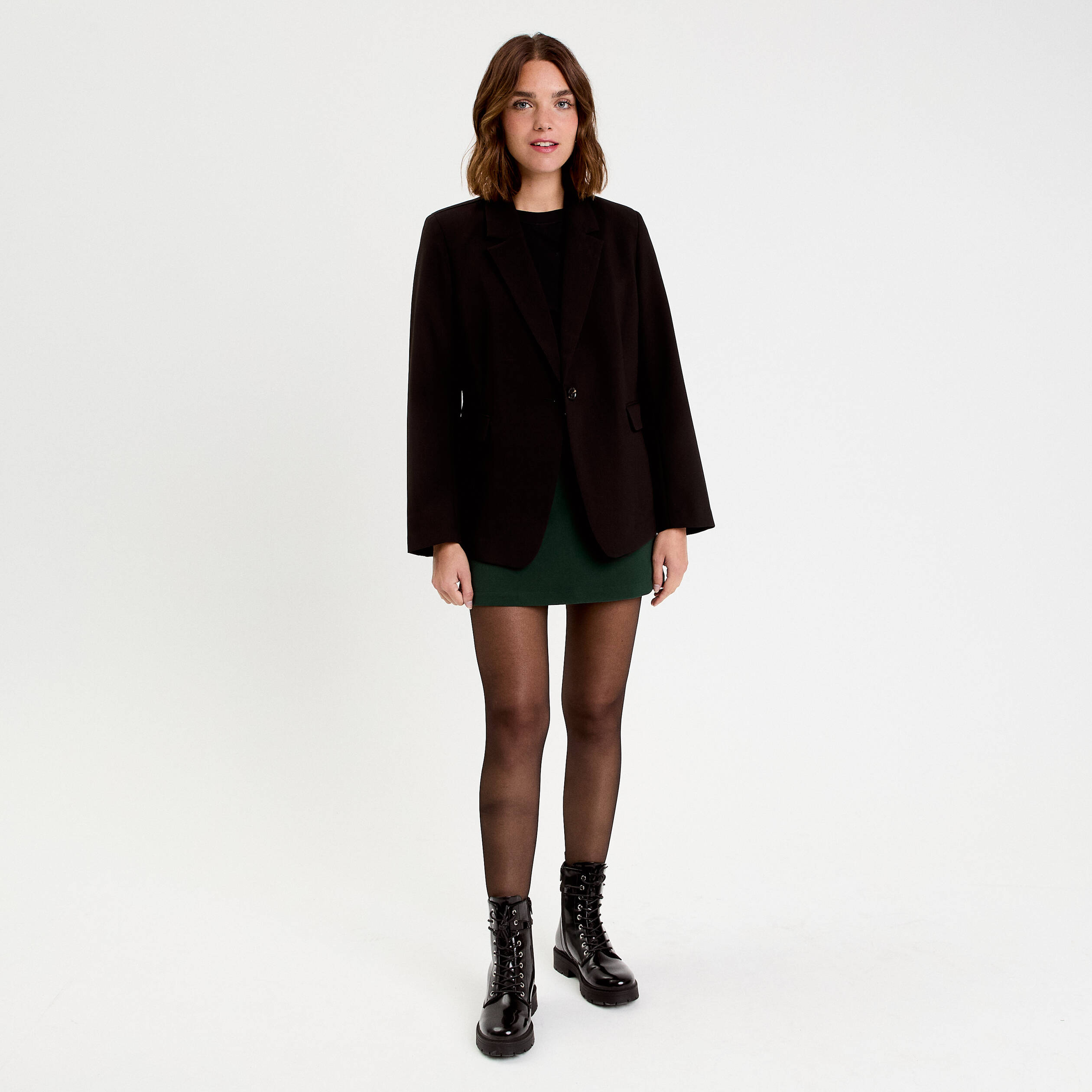Jupe droite courte taille haute vert fonc&eacute; femme
