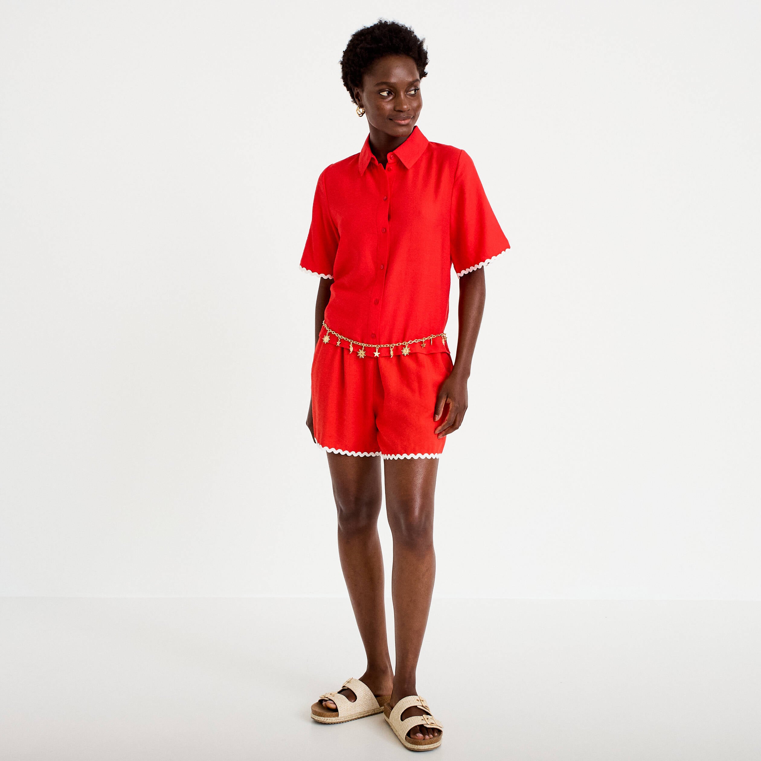 Chemise droite manches courtes rouge femme