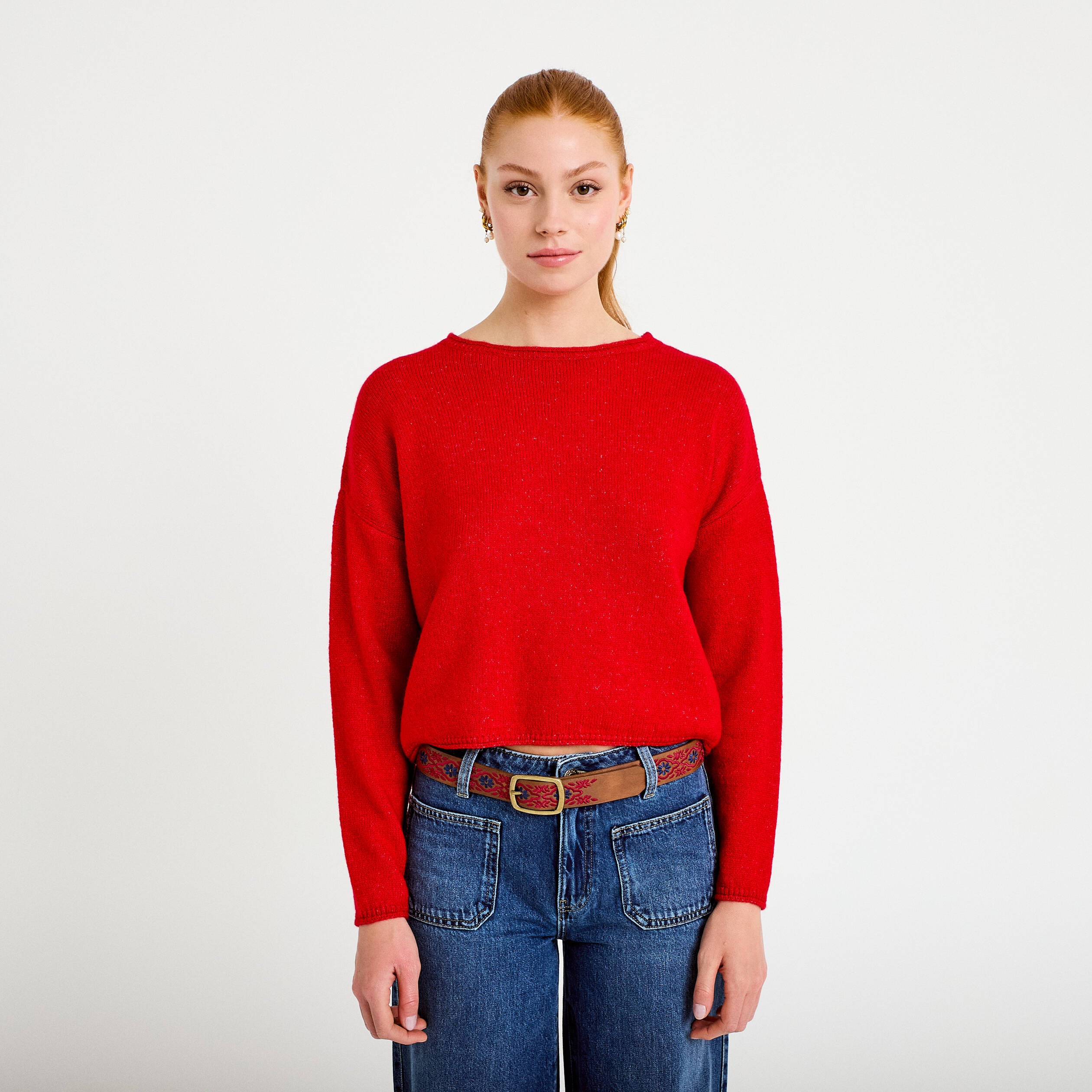Pull manches longues rouge femme