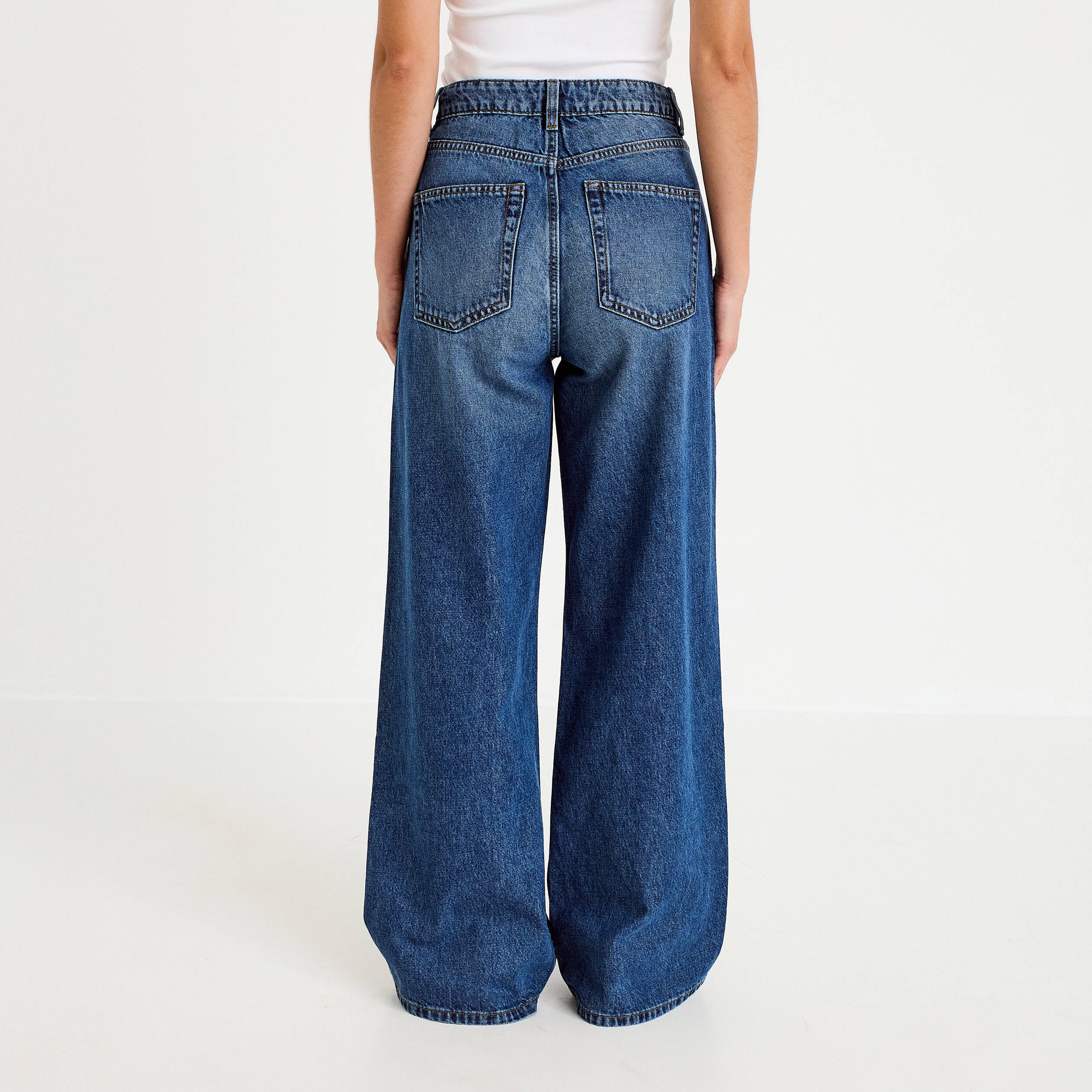 Jean wide leg taille haute Petite bleu fonc&eacute; femme