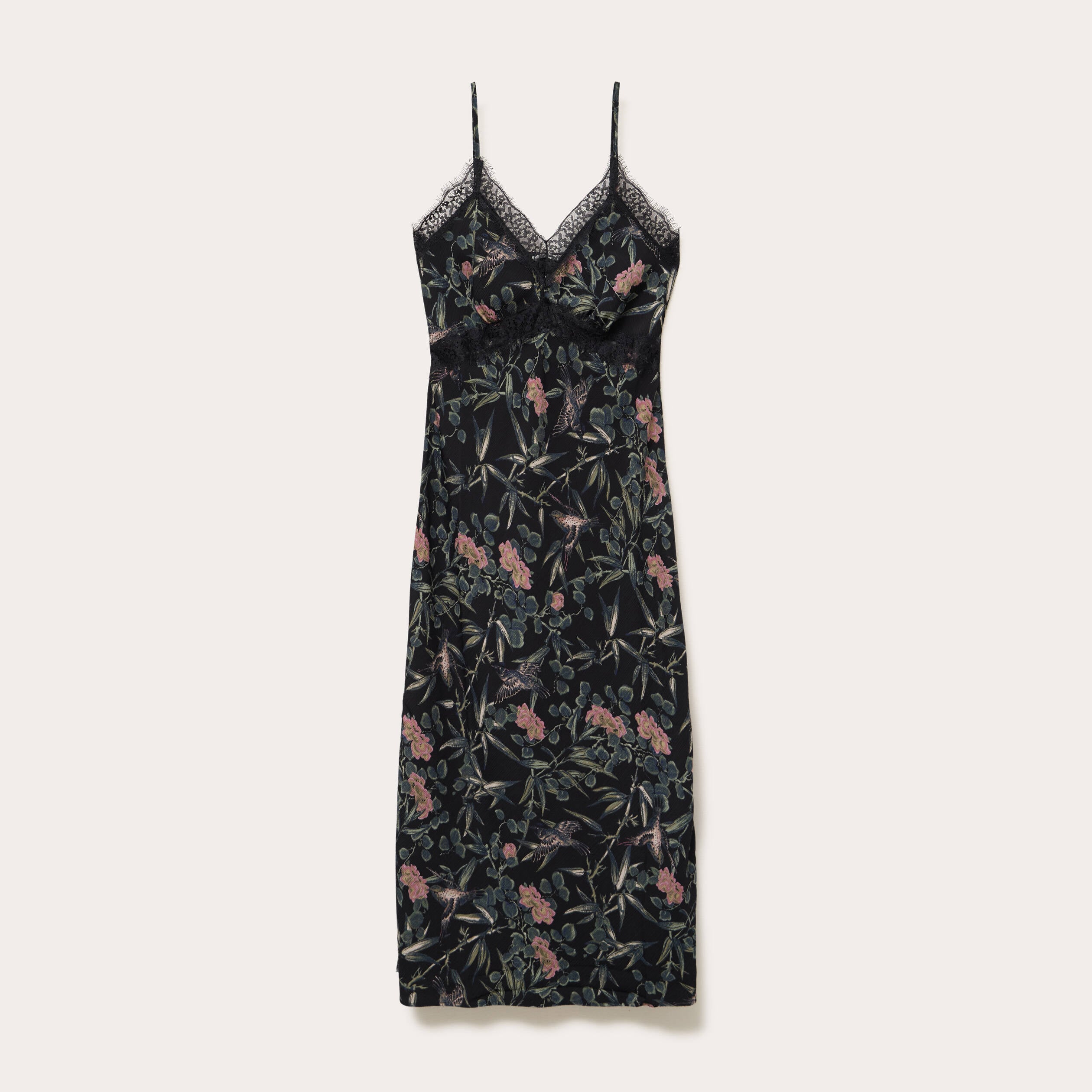 Robe longue droite col v dentelle noir femme