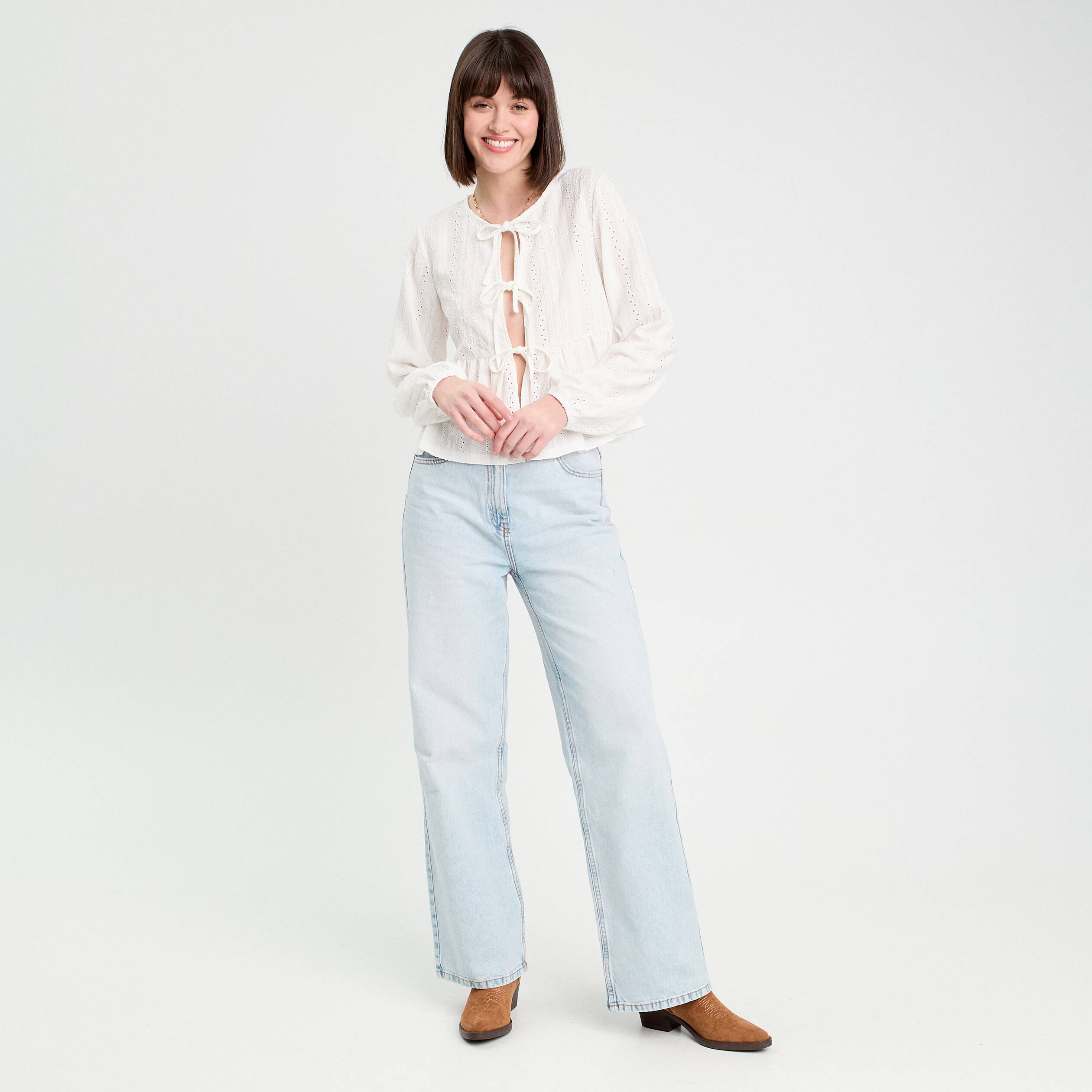 Blouse broderie anglaise ecru femme
