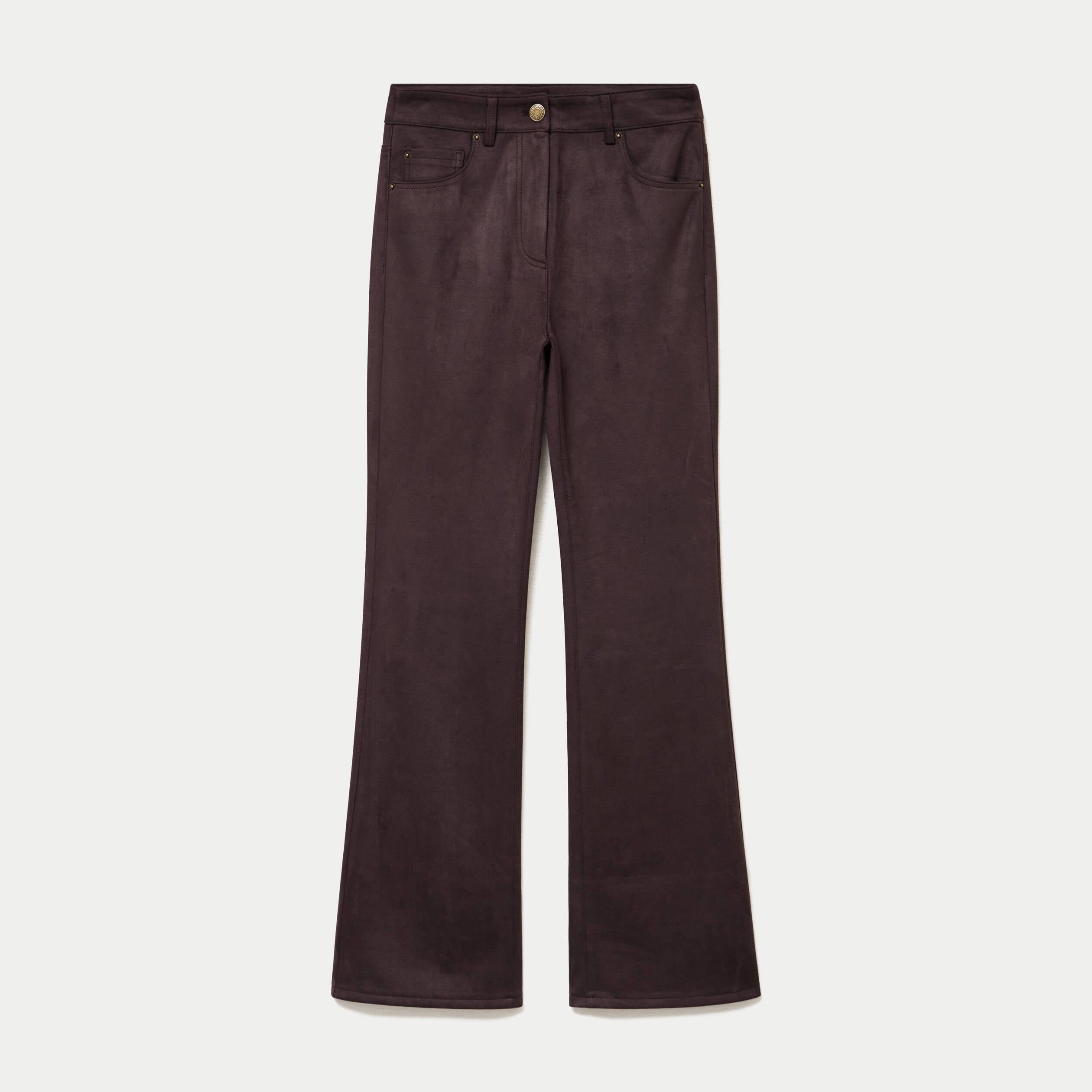 Pantalon bootcut aspect daim marron fonc&eacute; femme
